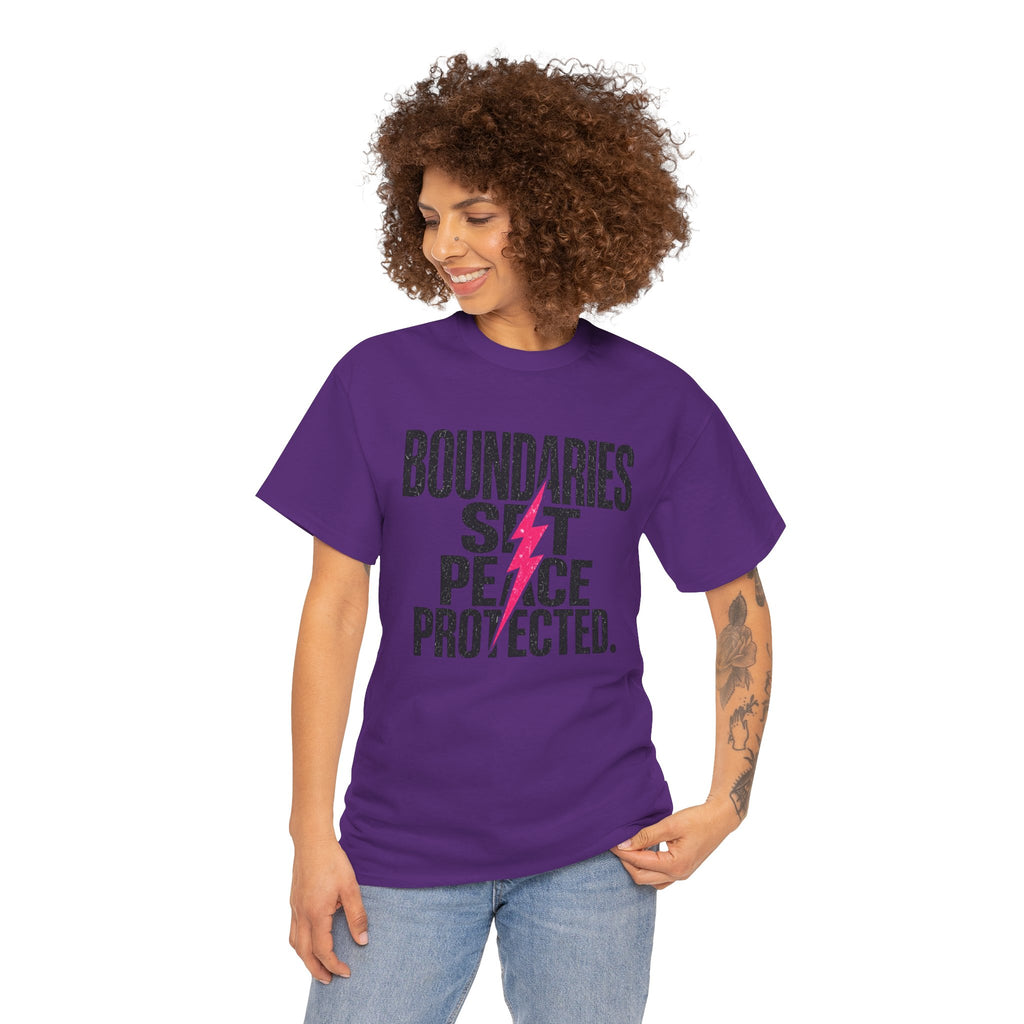 Boundaries Set, Peace Protected T-Shirt — Empowerment Tee with Lightning Bolt