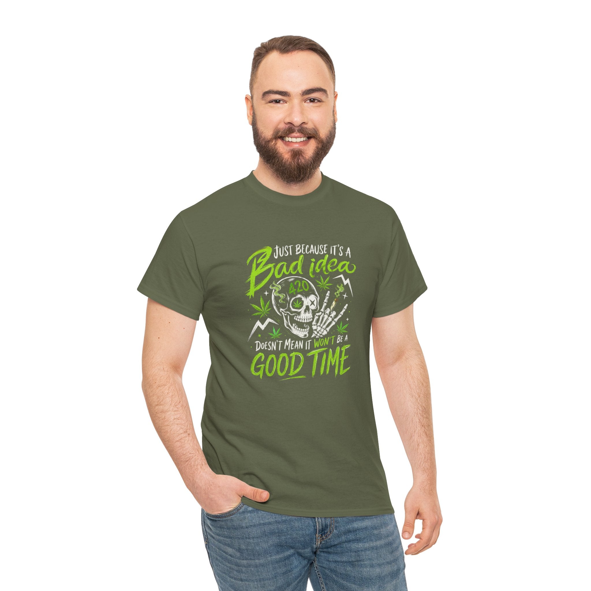 Bad Idea 420 Skull Tee — Funny Stoner Graphic T-Shirt