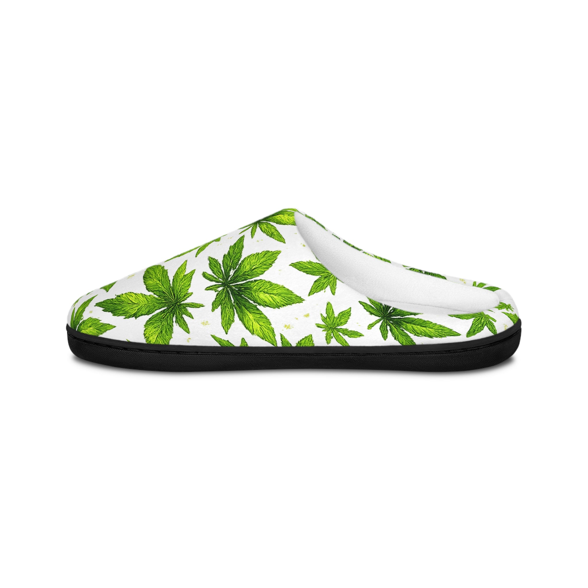 Women's Indoor Slippers — Green Watercolor Cannabis Leaf Pattern Cozy House Shoes