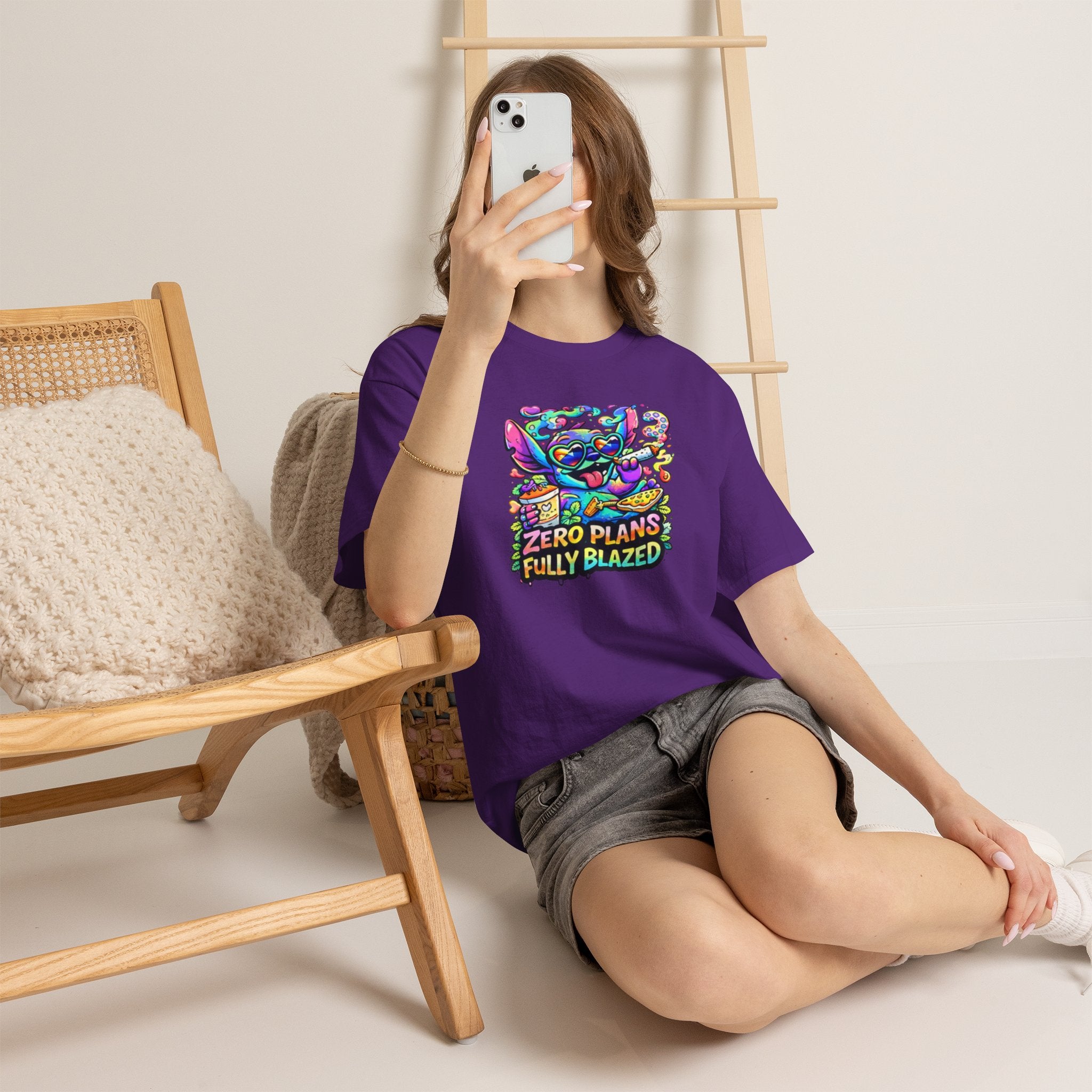 Zero Plans Fully Blazed Tee — Colorful Stoner Cat Graphic T-Shirt