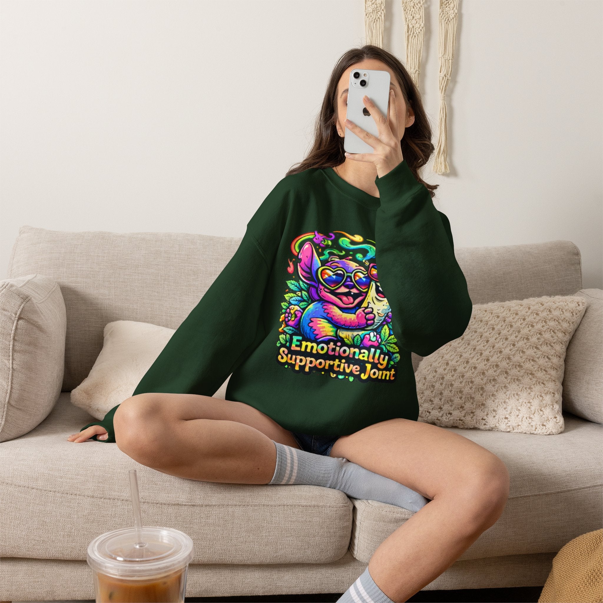 Emotionally Supportive Joint Sweatshirt — Cute Sloth & Joint Hug Graphic