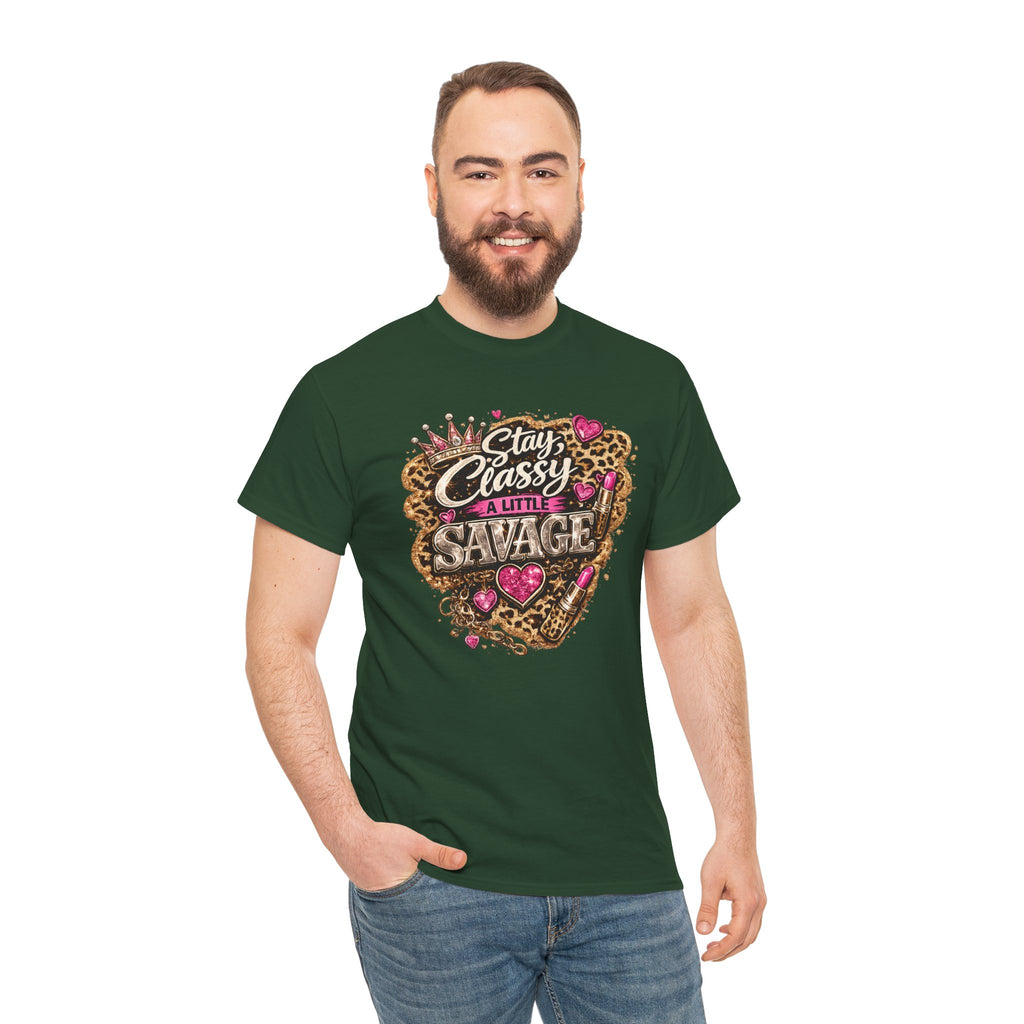 Stay Classy a Little Savage Tee — Leopard Heart Graphic T-Shirt