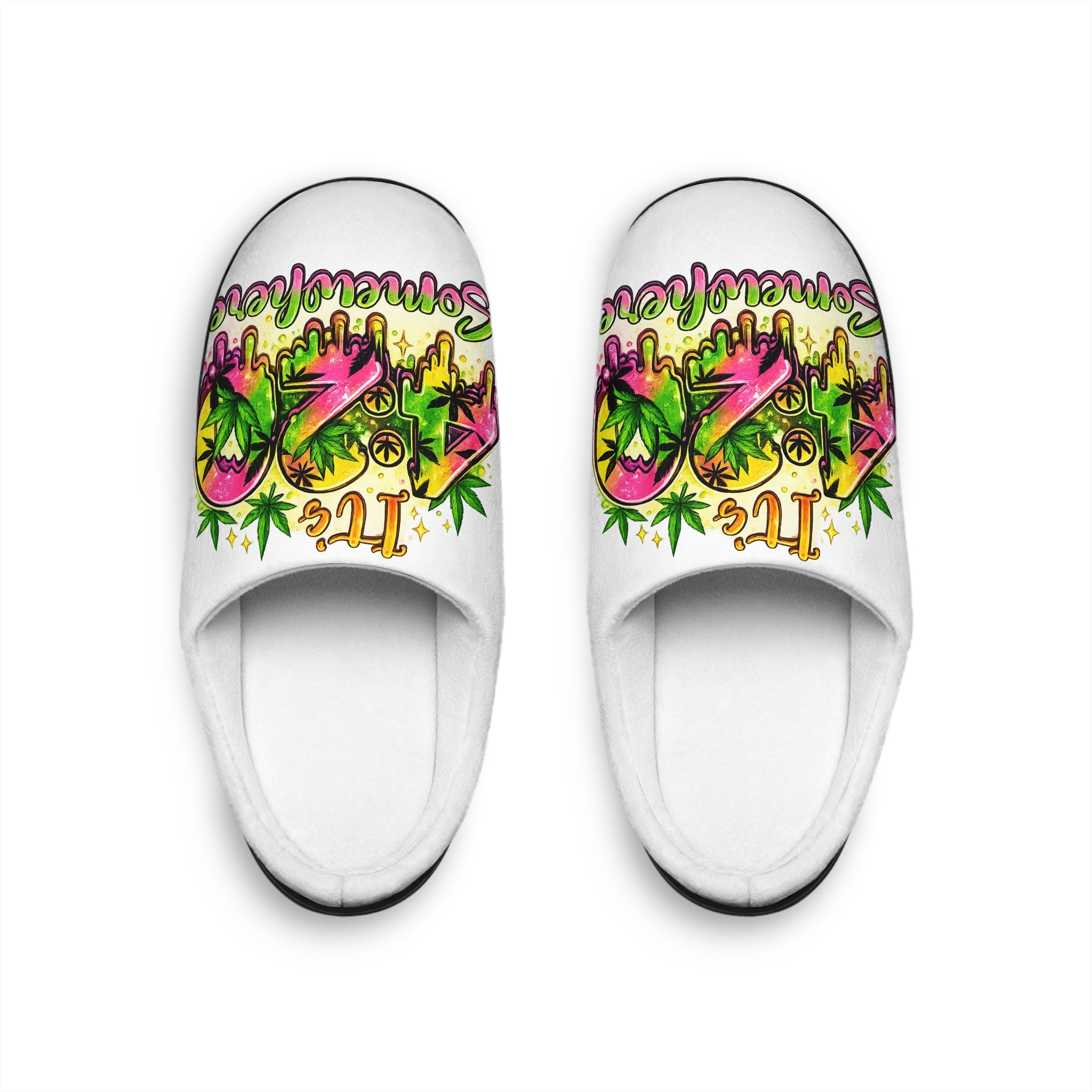 Women's Slippers - "It's Somewhere" Colorful Retro Tropical Indoor House Slippers