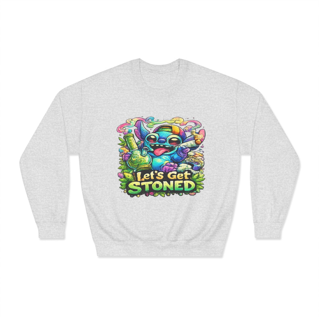 Let's Get Stoned Crewneck Sweatshirt – Colorful Psychedelic Alien Graphic