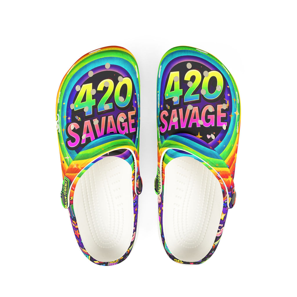 420 Savage Rainbow EVA Foam Clogs — Colorful Weed Graphic Slip-On Shoes