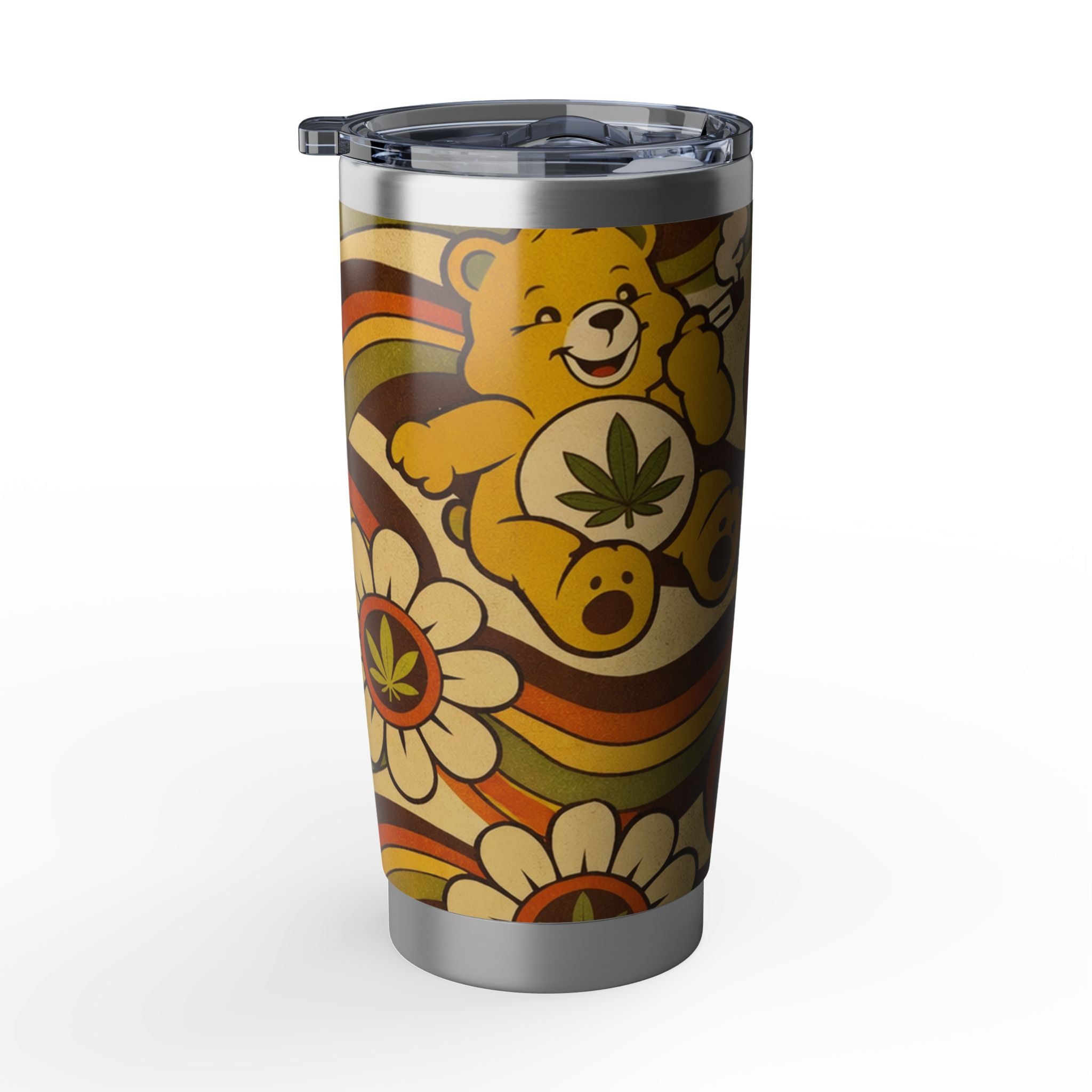 Retro Hippie Tumbler — 20oz Peace, Flower & Bear Travel Cup