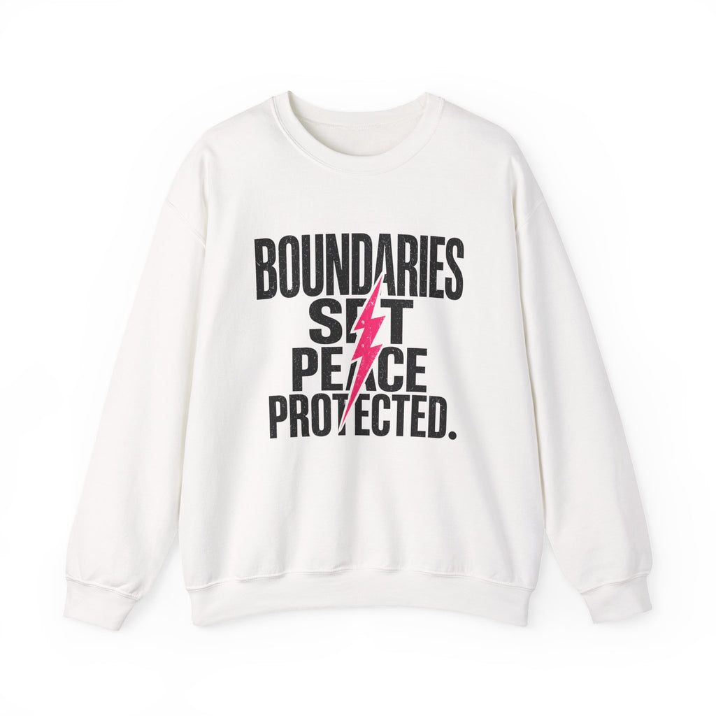 Crewneck Sweatshirt "Boundaries Set. Peace Protected." – Empowerment Graphic Pullover