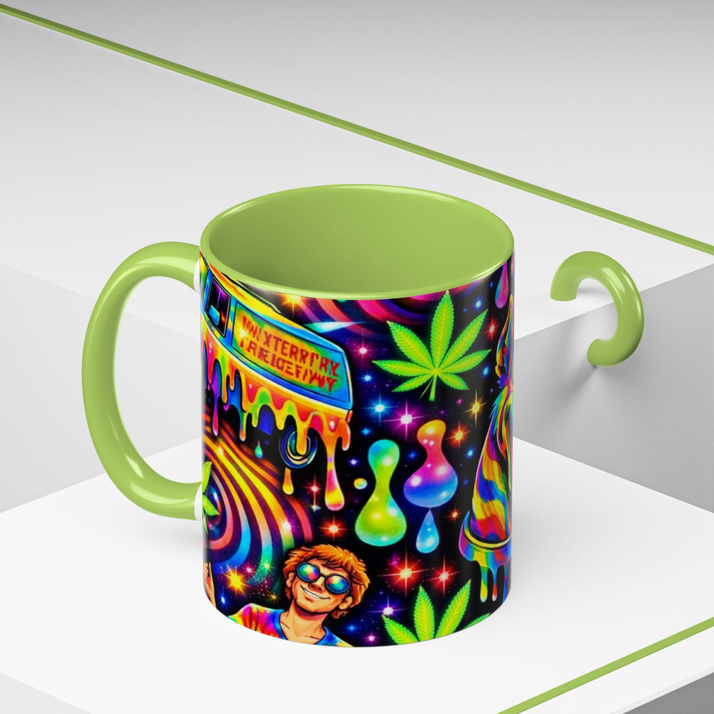 Psychedelic Dog Coffee Mug — Neon Trippy Marijuana Art 11/15oz Accent Mug