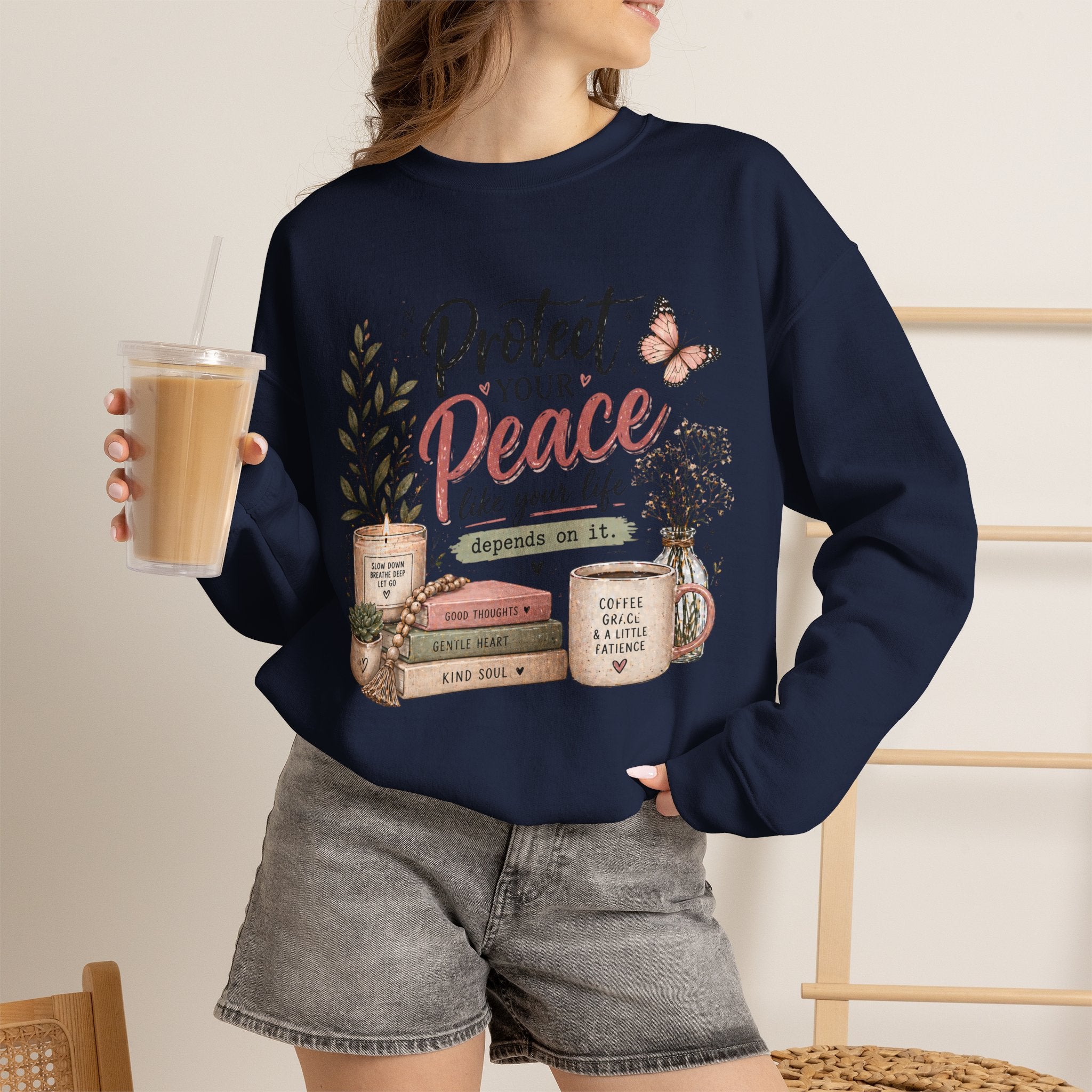 Protect Your Peace Crewneck Sweatshirt – Cozy Inspirational Quote Design