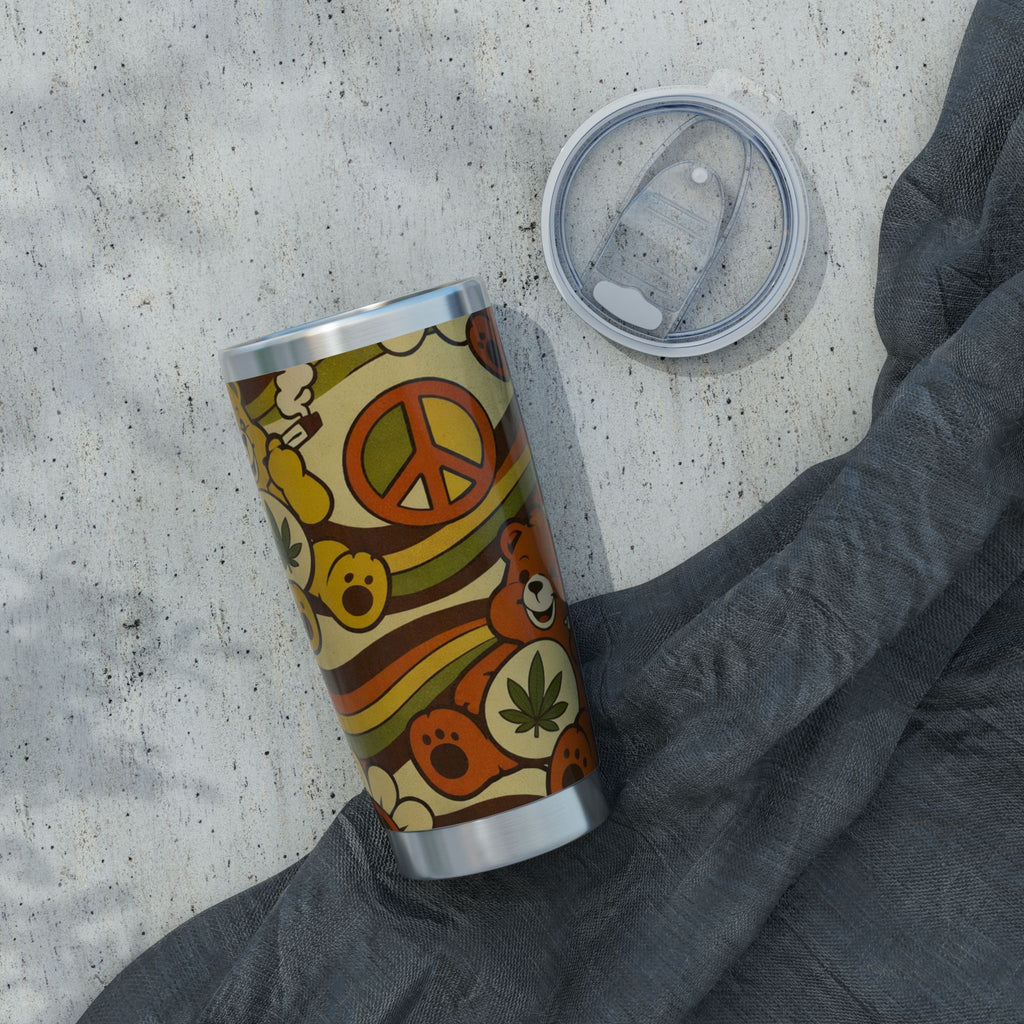 Retro Hippie Tumbler — 20oz Peace, Flower & Bear Travel Cup