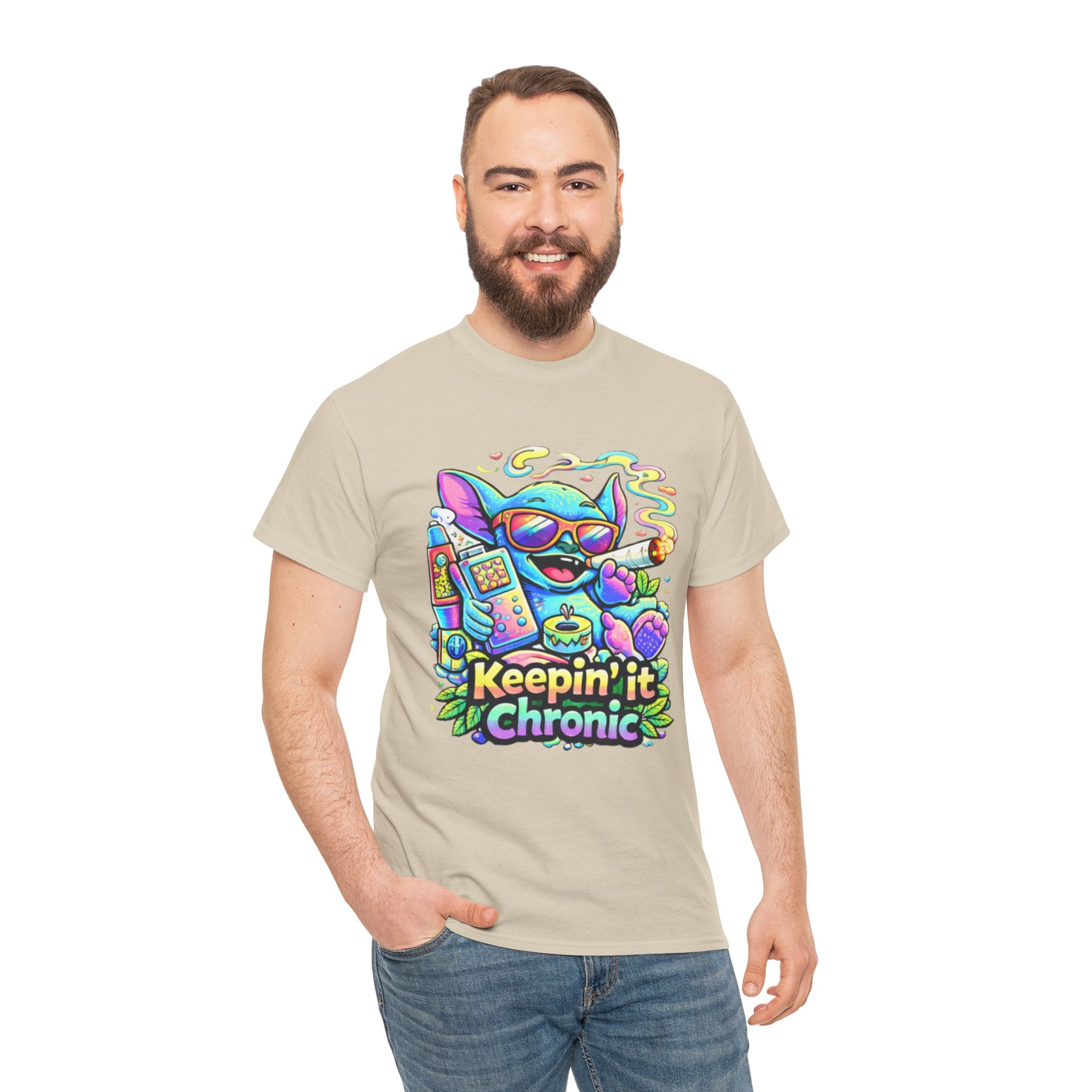 Keepin' It Chronic T-Shirt — Colorful Stoner Cat Graphic Tee