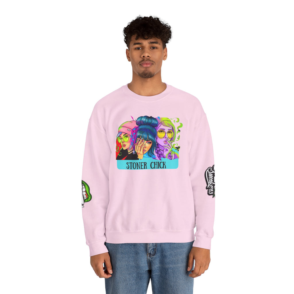 Stoner Chicks Crewneck Sweatshirt — Retro Cannabis Graphic