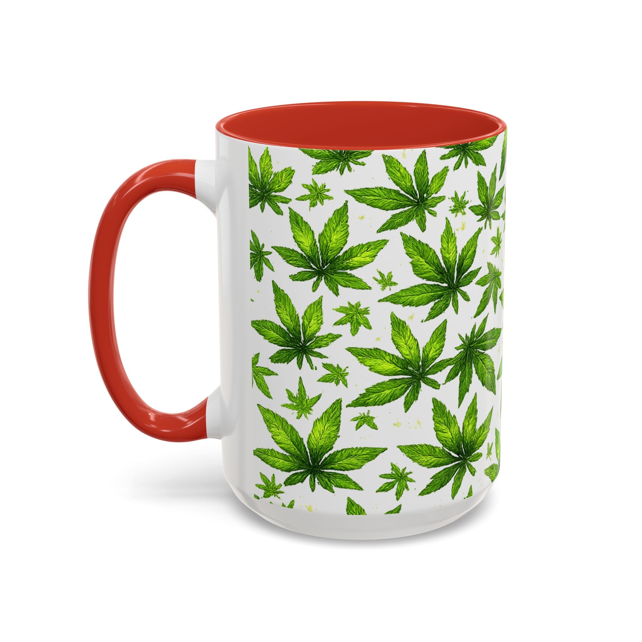 Cannabis Leaf Pattern Accent Coffee Mug – 11/15oz Ceramic
