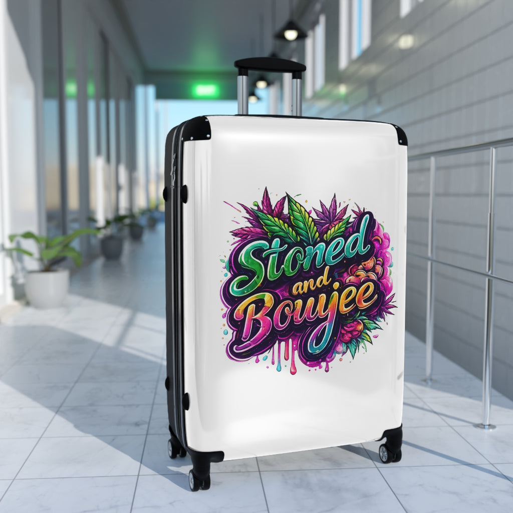 Stoned and Boujee Carry-On Suitcase – Colorful Cannabis Travel Luggage