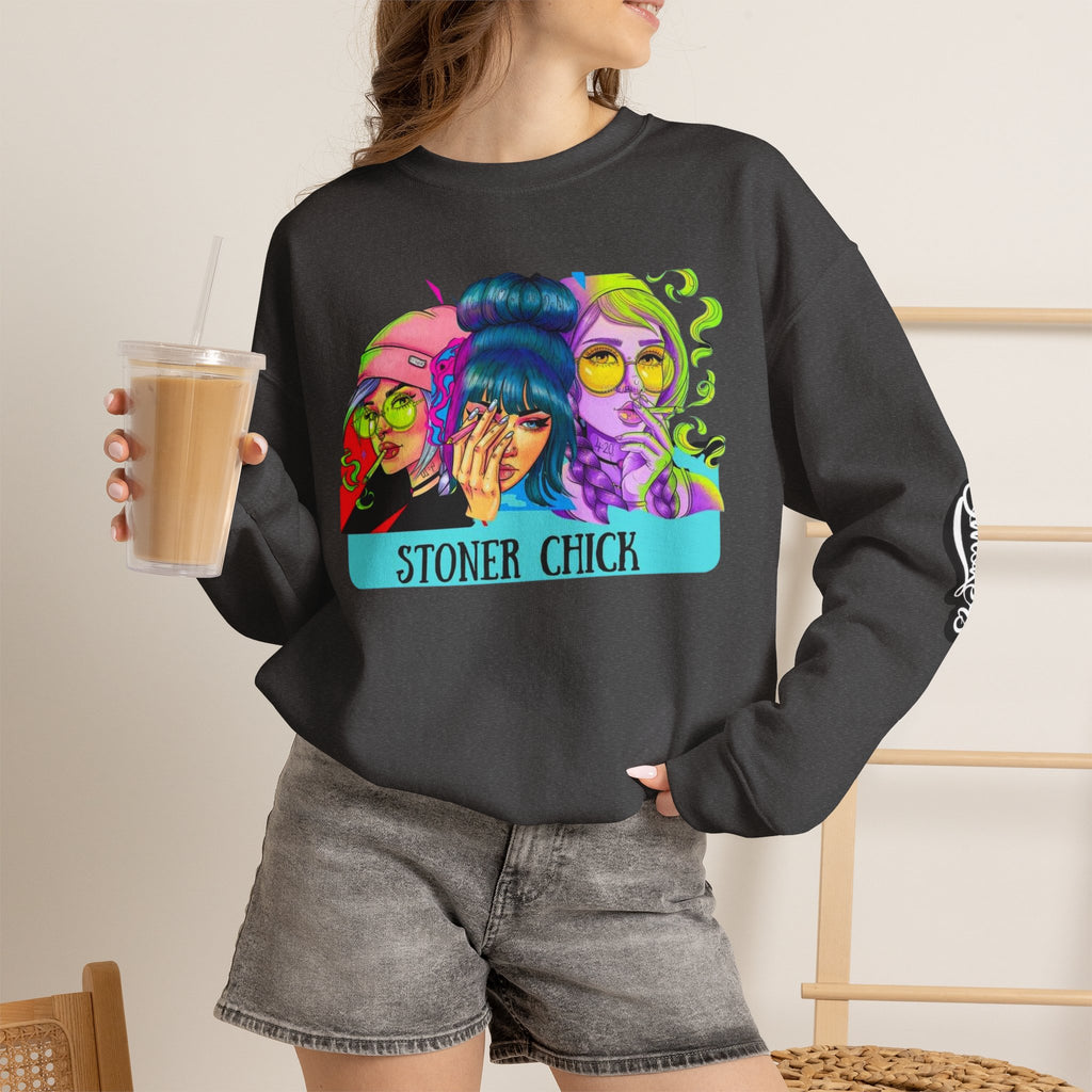 Stoner Chicks Crewneck Sweatshirt — Retro Cannabis Graphic