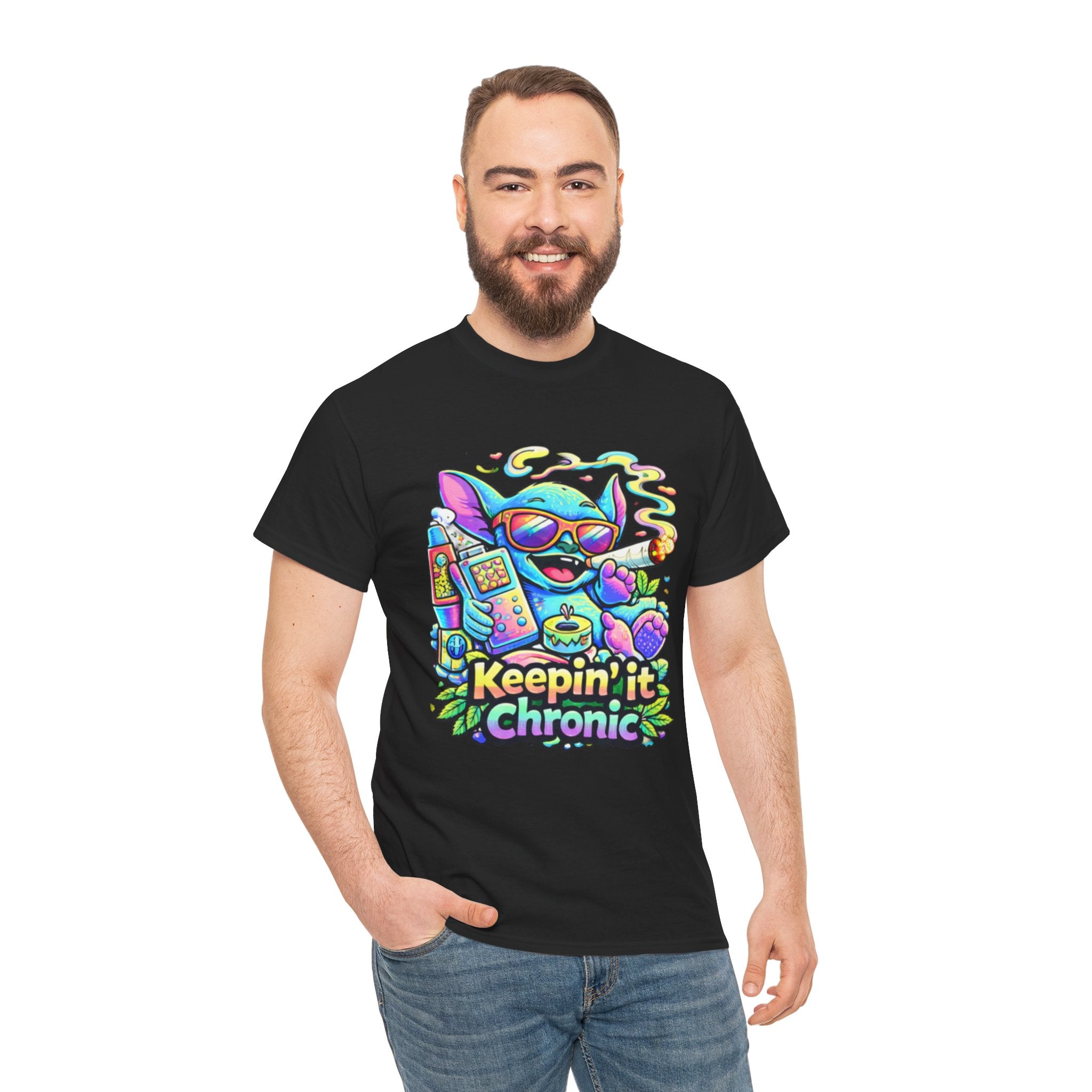 Keepin' It Chronic T-Shirt — Colorful Stoner Cat Graphic Tee