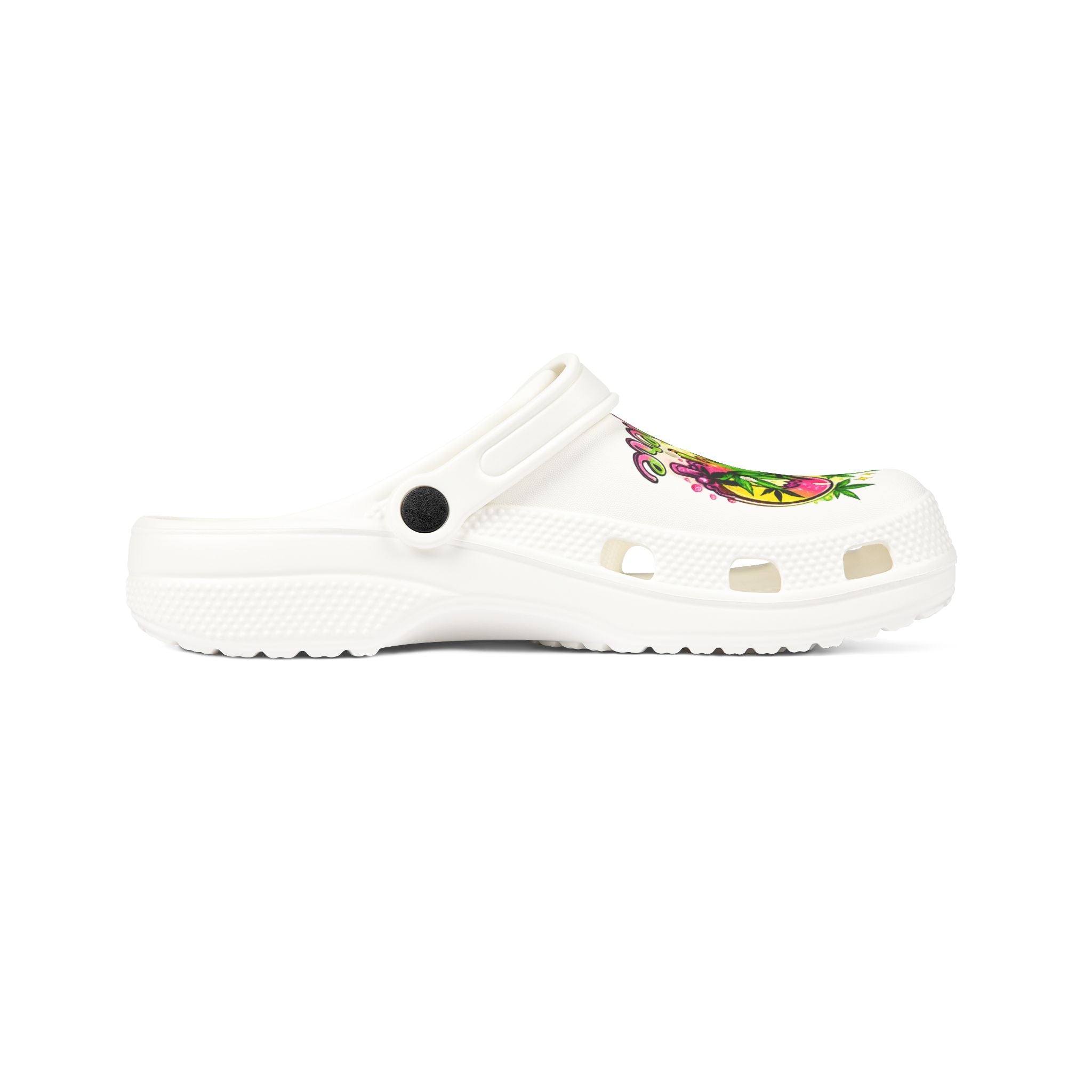 White EVA Foam Clogs — 'It’s 4:20 Somewhere' Tropical Cannabis Graphic
