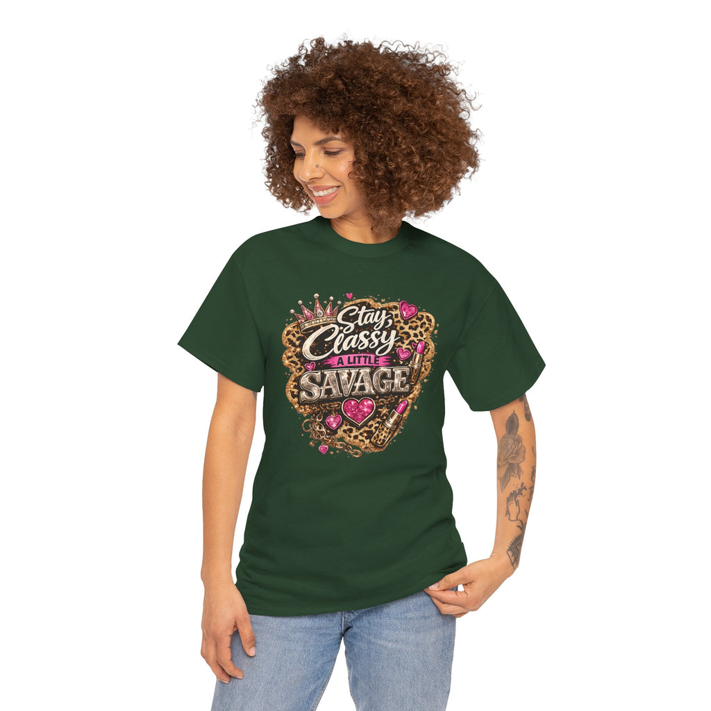 Stay Classy a Little Savage Tee — Leopard Heart Graphic T-Shirt