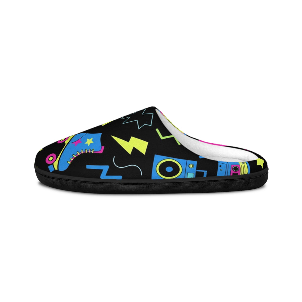 Neon 80s Retro Pattern Indoor Slippers