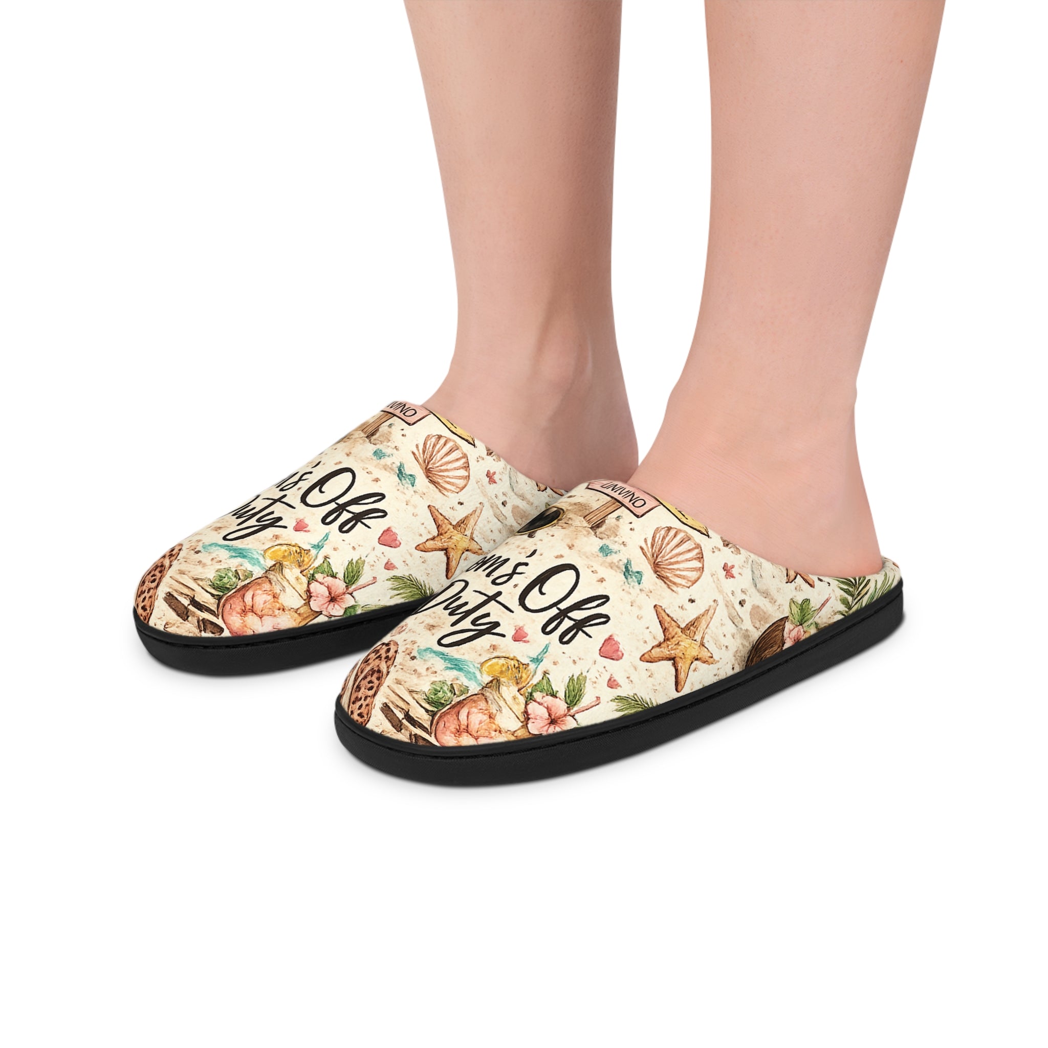 Women's Indoor Slippers — 'Home & Cozy' Floral Beach Shells Design
