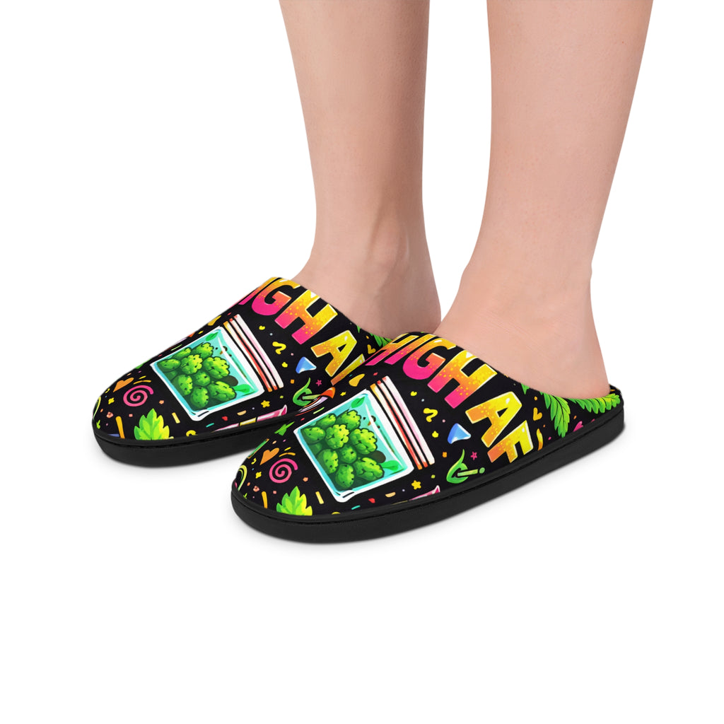 Indoor Slippers — Colorful Cannabis “High” Graphic Cozy Slides
