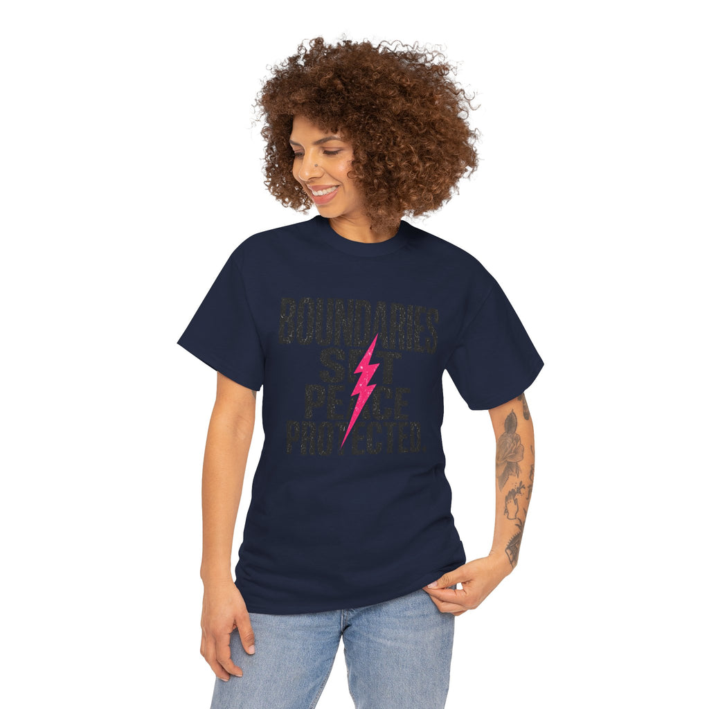 Boundaries Set, Peace Protected T-Shirt — Empowerment Tee with Lightning Bolt