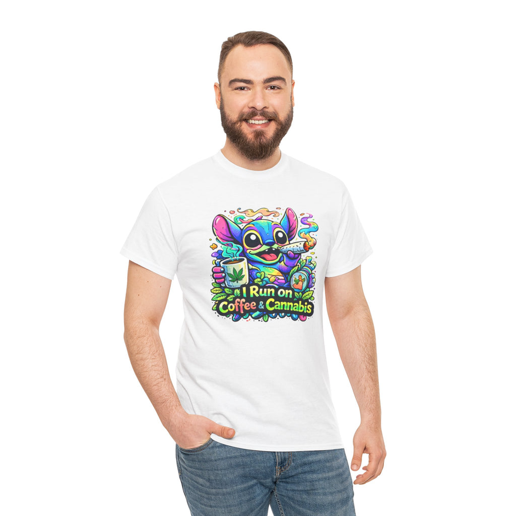 Coffee & Cannabis Tee — 'I Run on Coffee & Cannabis' Cute Stitch Graphic T-Shirt
