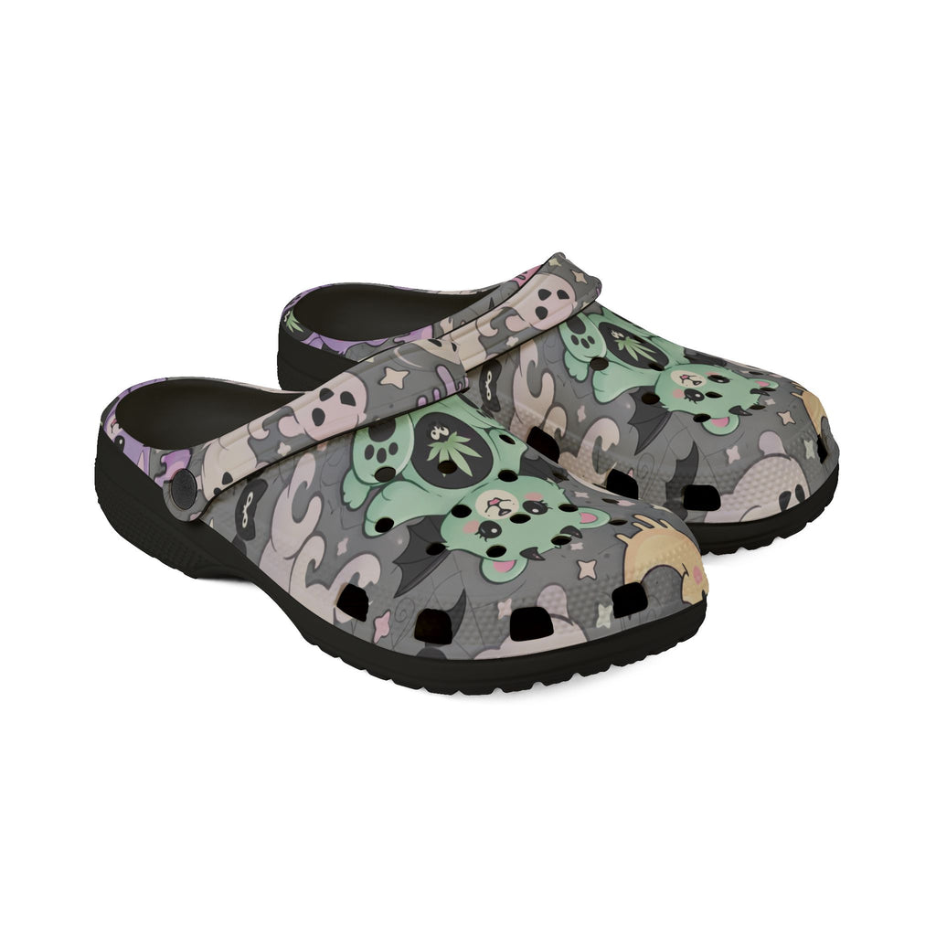 Cute Green Bear Cannabis Print Clogs - EVA Foam Slip-On Shoes