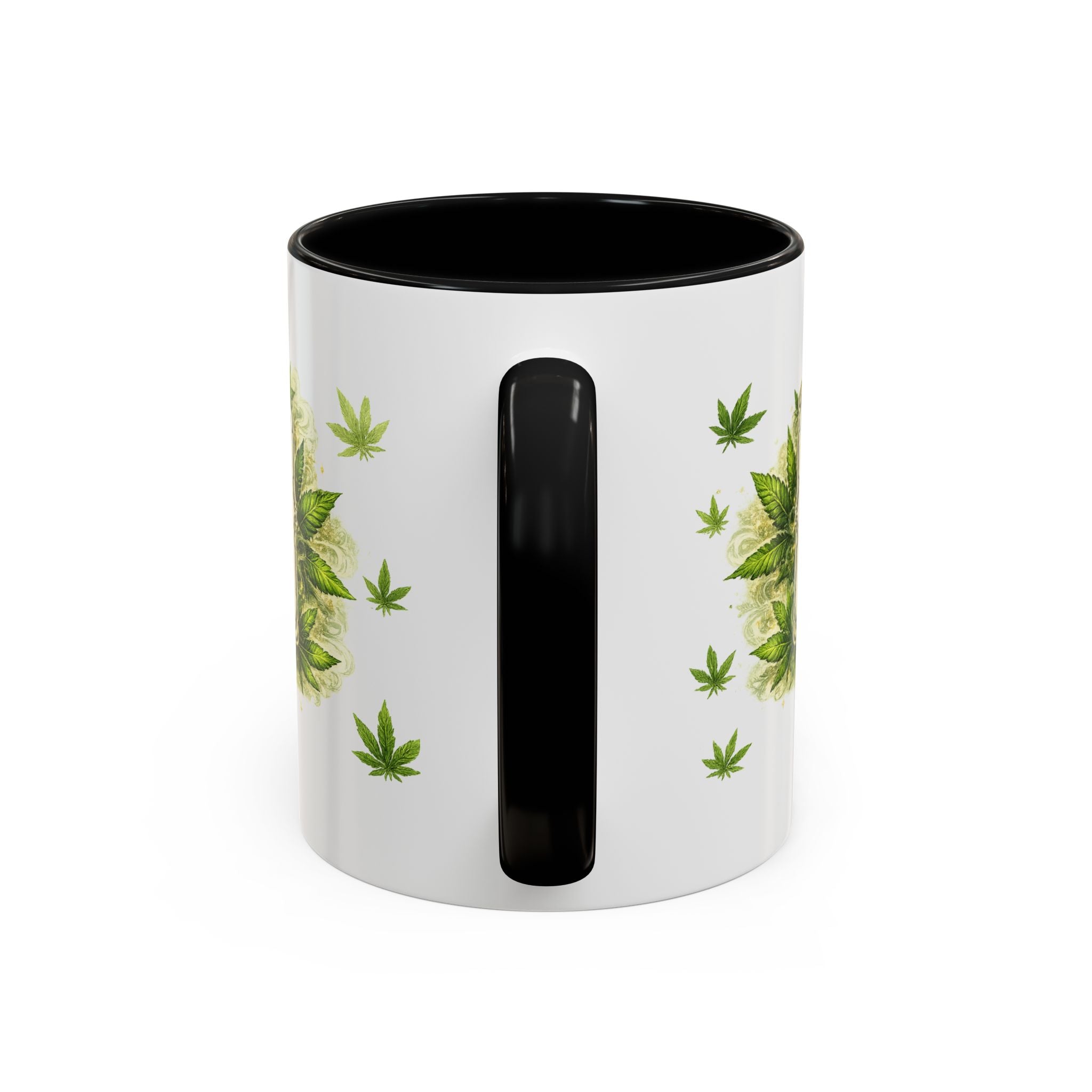 Cannabis 420 Accent Coffee Mug — Indica & Sativa Leaf Pattern (11/15oz)
