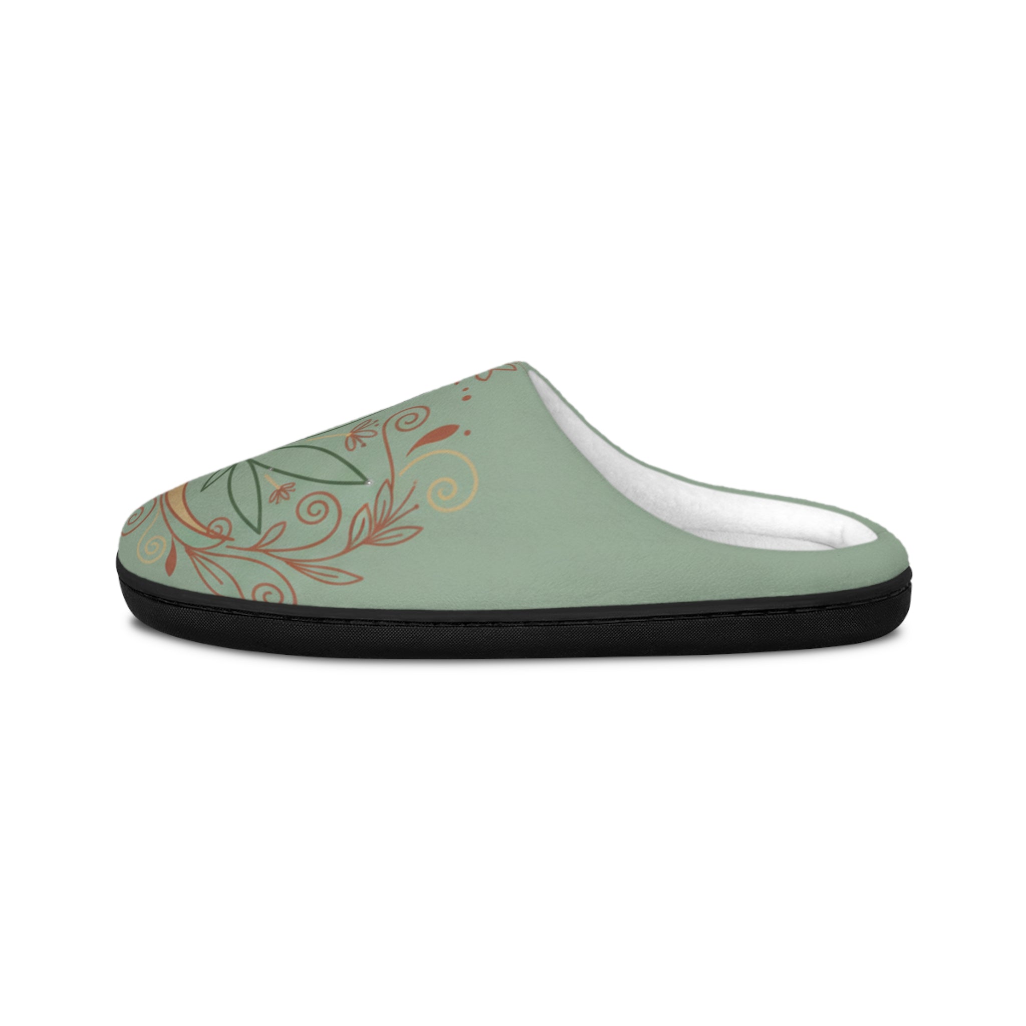 Women's Indoor Slippers — Sage Floral Crescent Moon Cozy House Shoes
