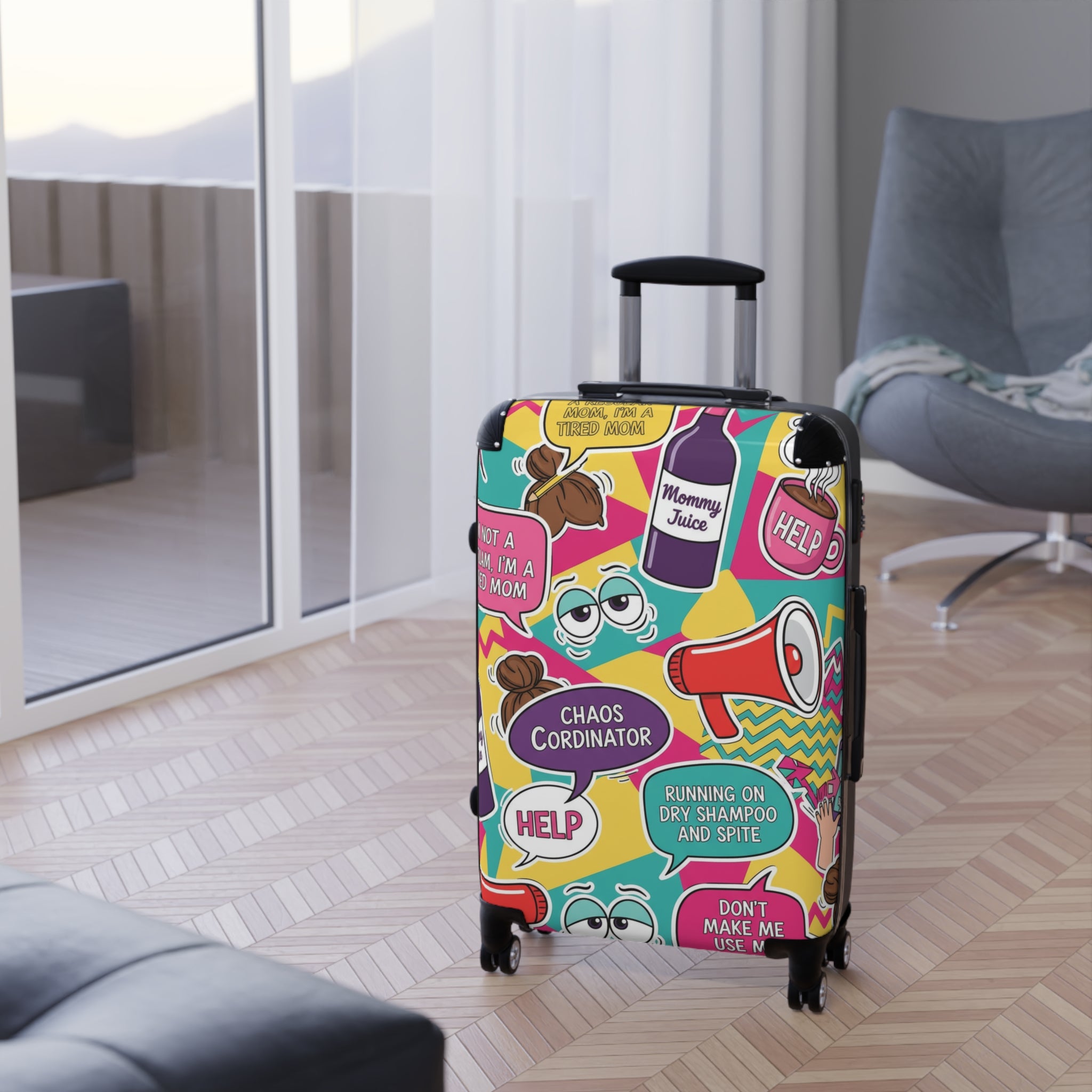 Funny Mom Travel Suitcase – 'Chaos Coordinator' Luggage Cover with Humorous Mom Sayings