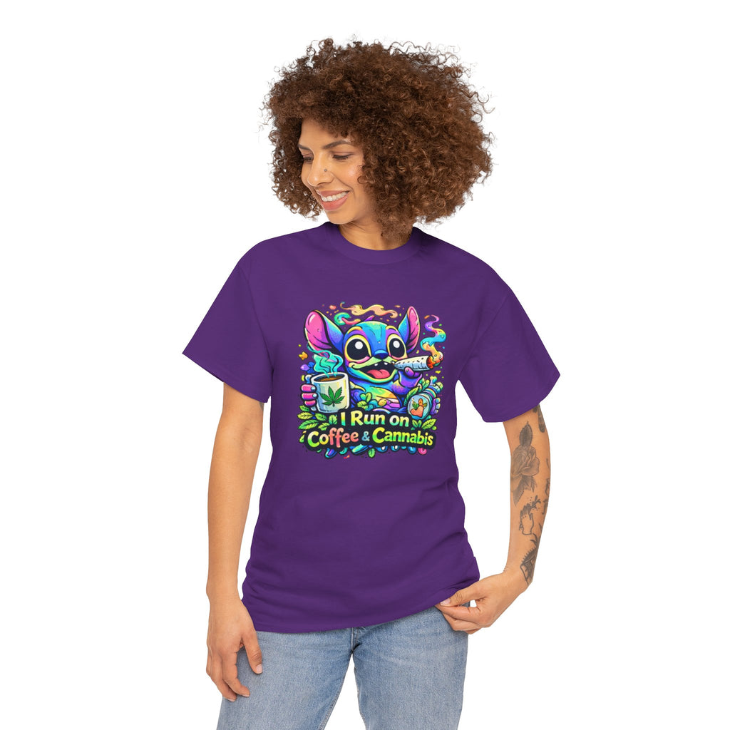 Coffee & Cannabis Tee — 'I Run on Coffee & Cannabis' Cute Stitch Graphic T-Shirt