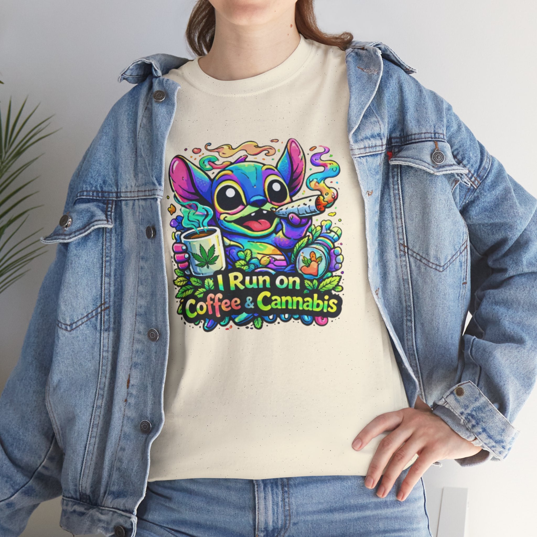 Coffee & Cannabis Tee — 'I Run on Coffee & Cannabis' Cute Stitch Graphic T-Shirt