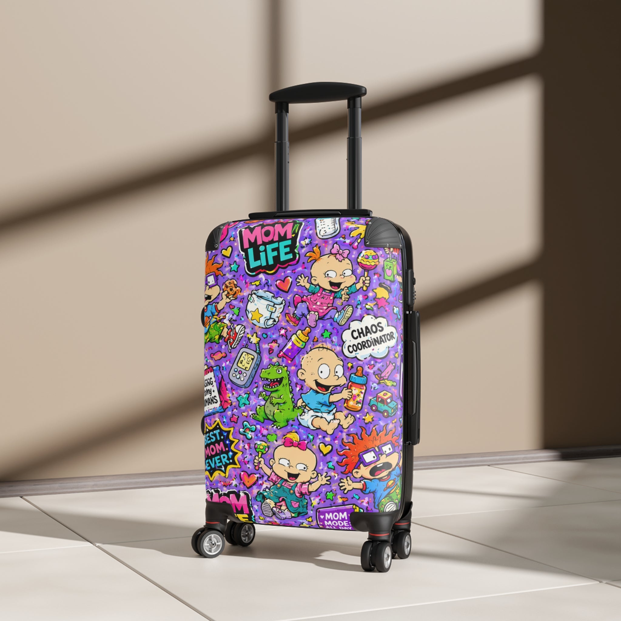Mom Life Cartoon Suitcase — Colorful Travel Luggage with 'Mom Life' & Chaos Coordinator Design