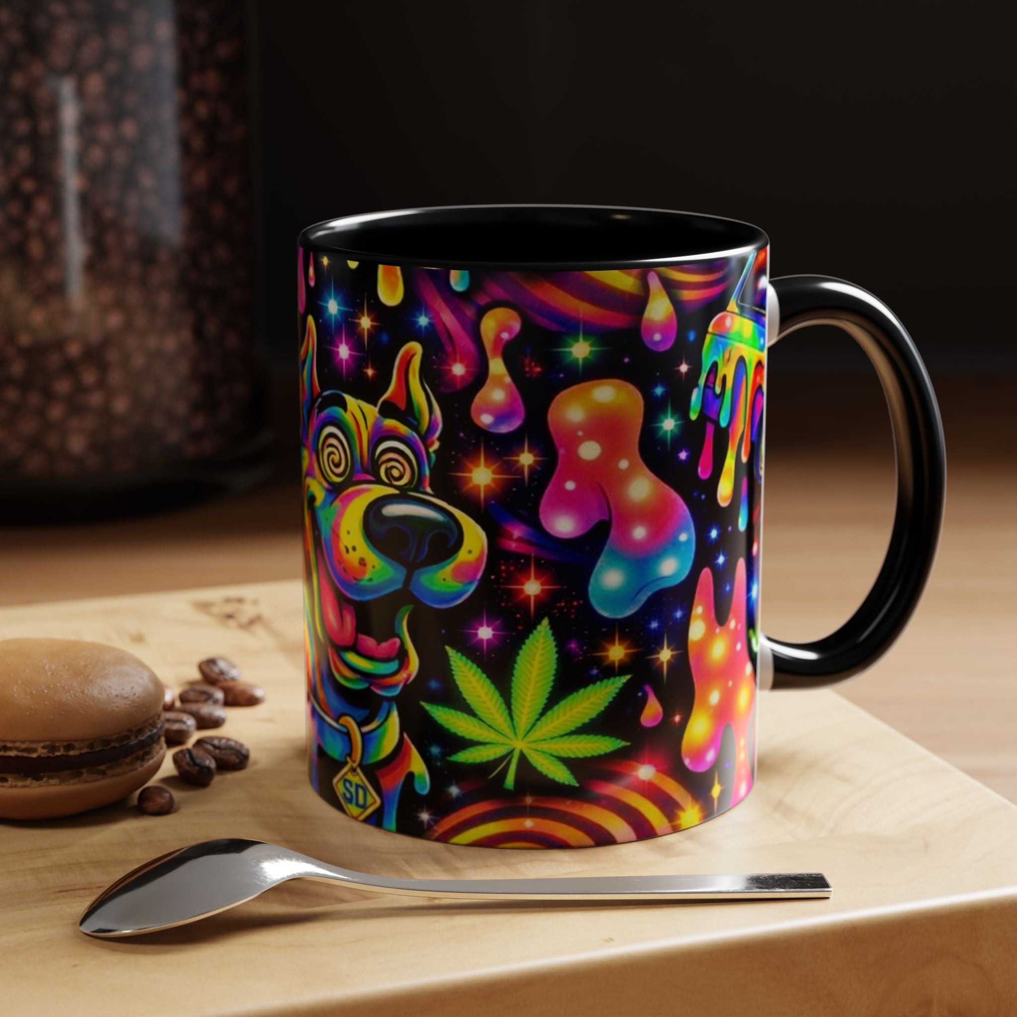 Psychedelic Dog Coffee Mug — Neon Trippy Marijuana Art 11/15oz Accent Mug