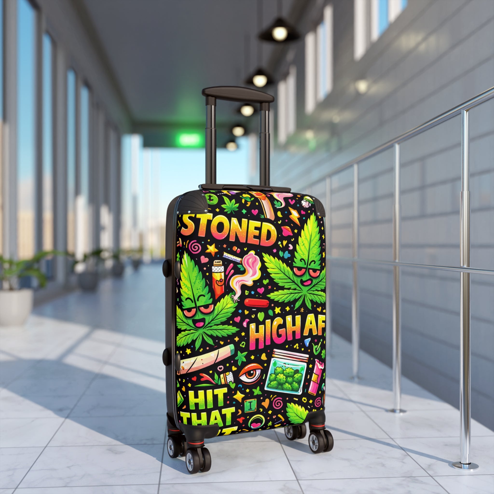 High AF Stoned Travel Suitcase – Colorful Cannabis Luggage Cover