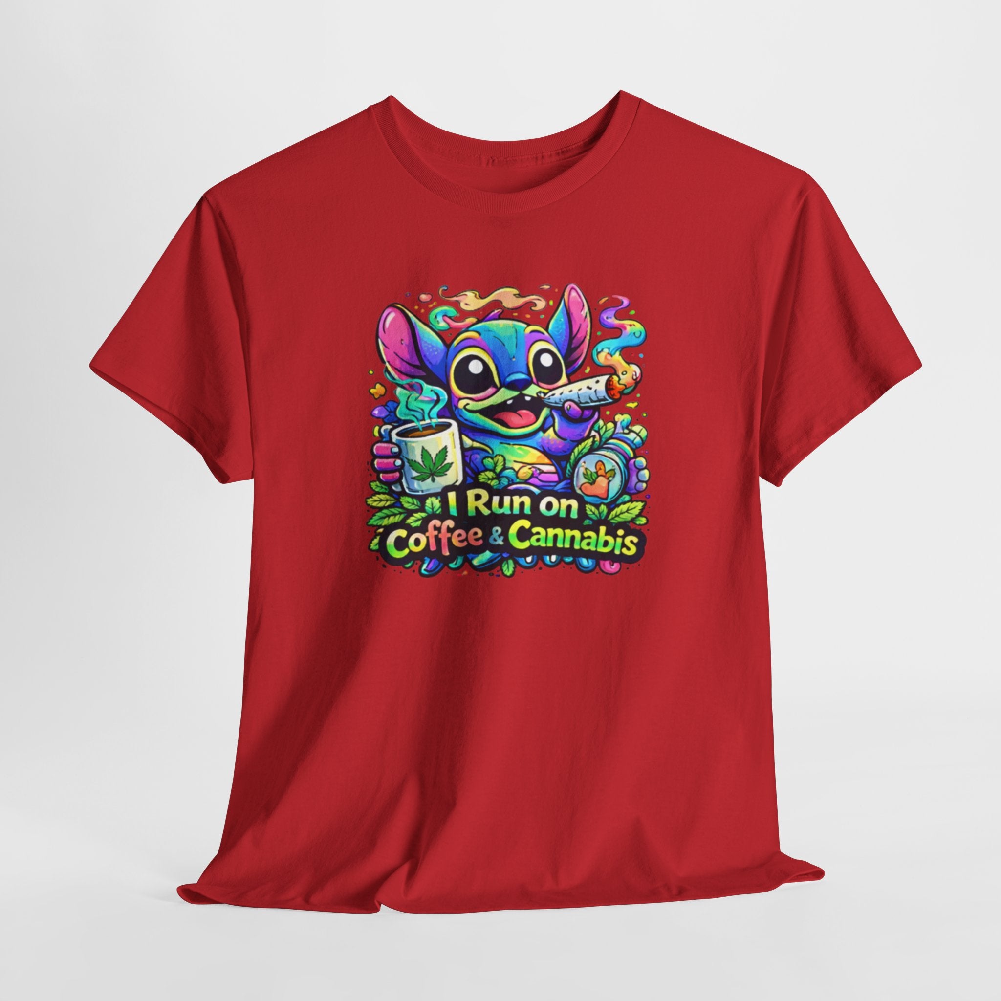 Coffee & Cannabis Tee — 'I Run on Coffee & Cannabis' Cute Stitch Graphic T-Shirt