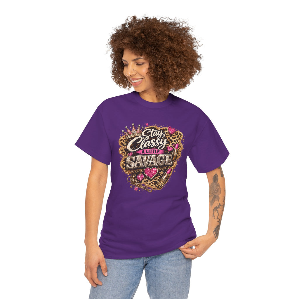 Stay Classy a Little Savage Tee — Leopard Heart Graphic T-Shirt