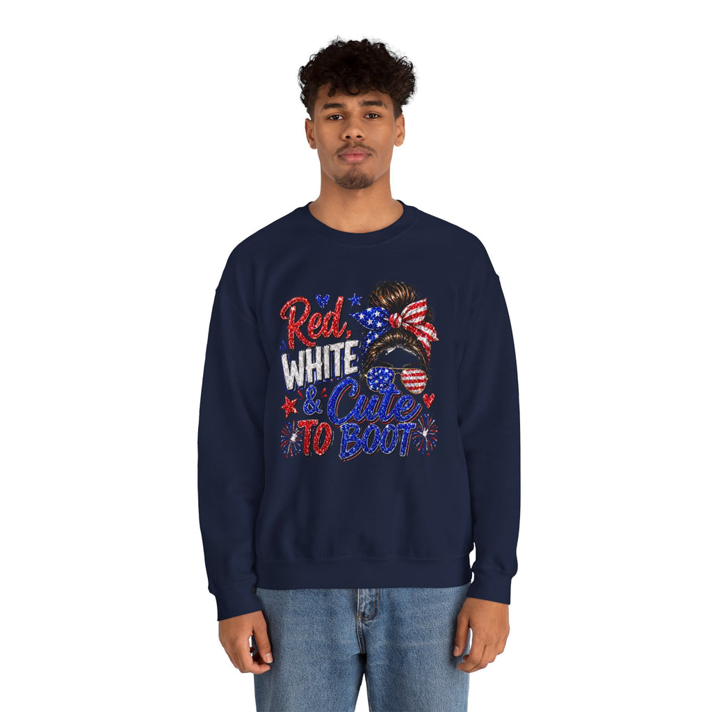 Crewneck Sweatshirt - "Red, White & Cute to Boot" Patriotic Women’s Graphic