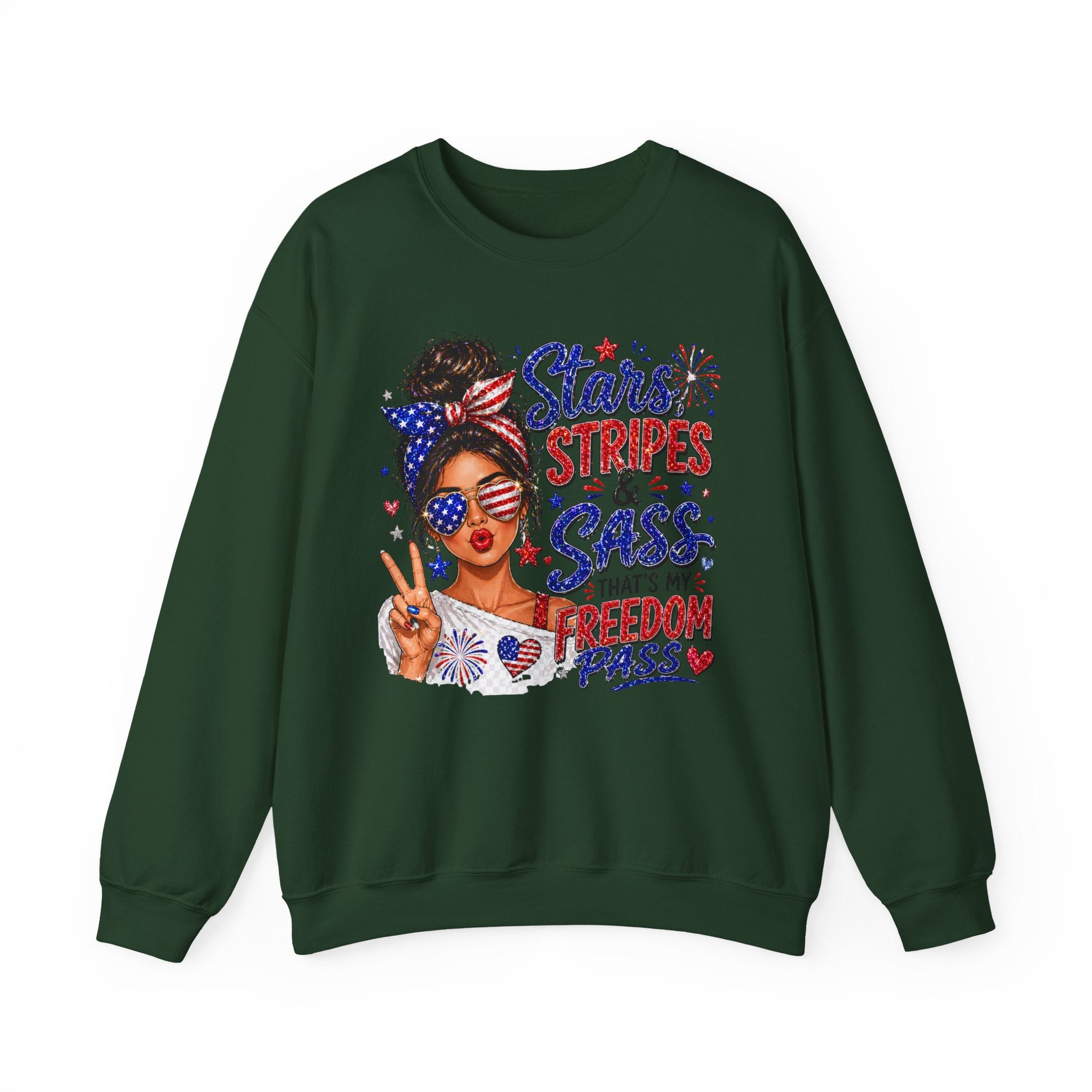 Patriotic 'Stars, Stripes & Sass' Crewneck Sweatshirt – 4th of July Freedom Pass Graphic