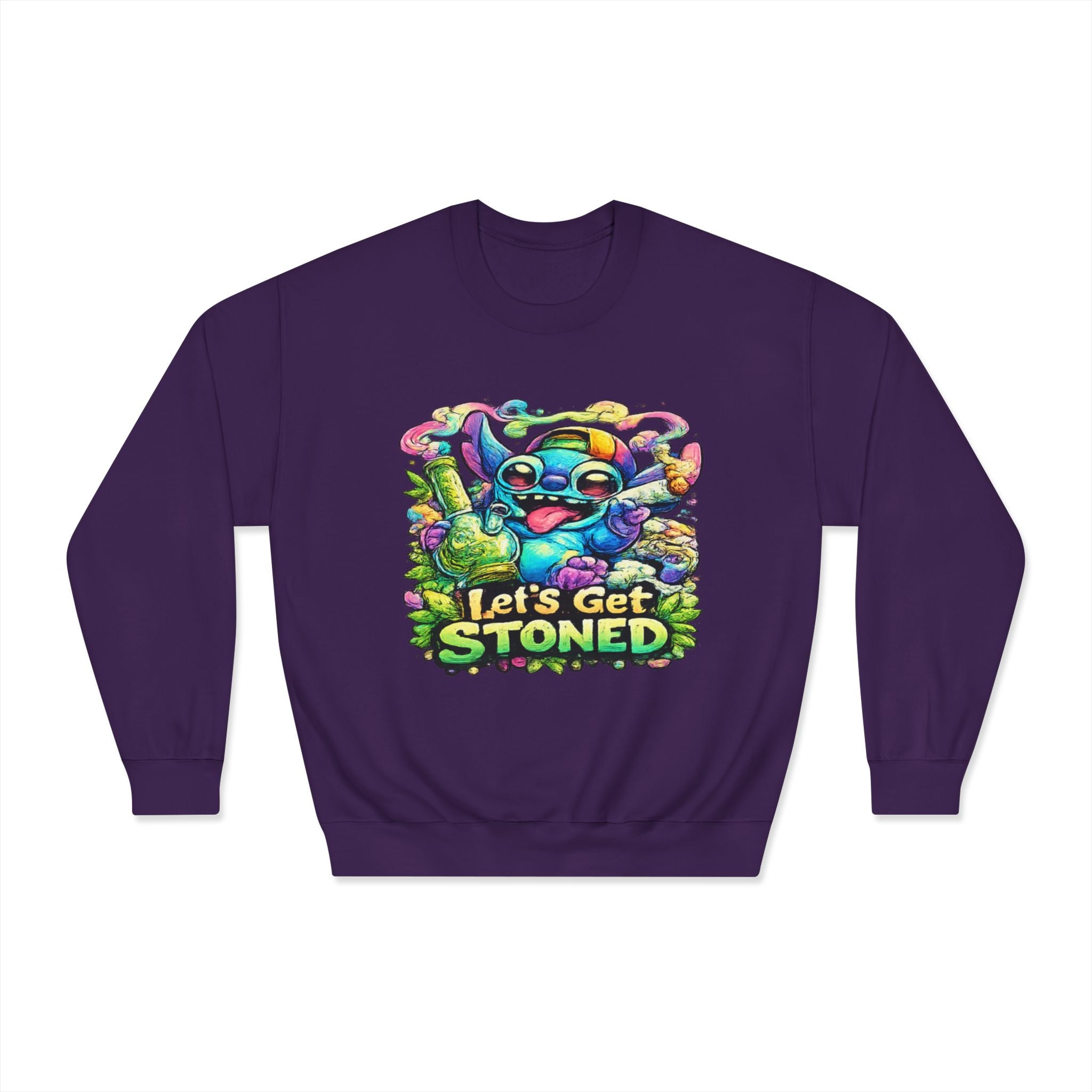 Let's Get Stoned Crewneck Sweatshirt – Colorful Psychedelic Alien Graphic
