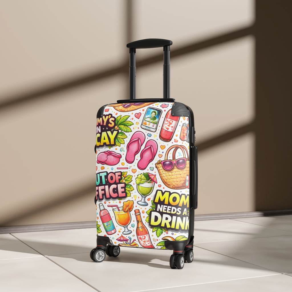 Vacation Vibes Carry-On Suitcase – "Mom Needs a Drink" Tropical Travel Luggage