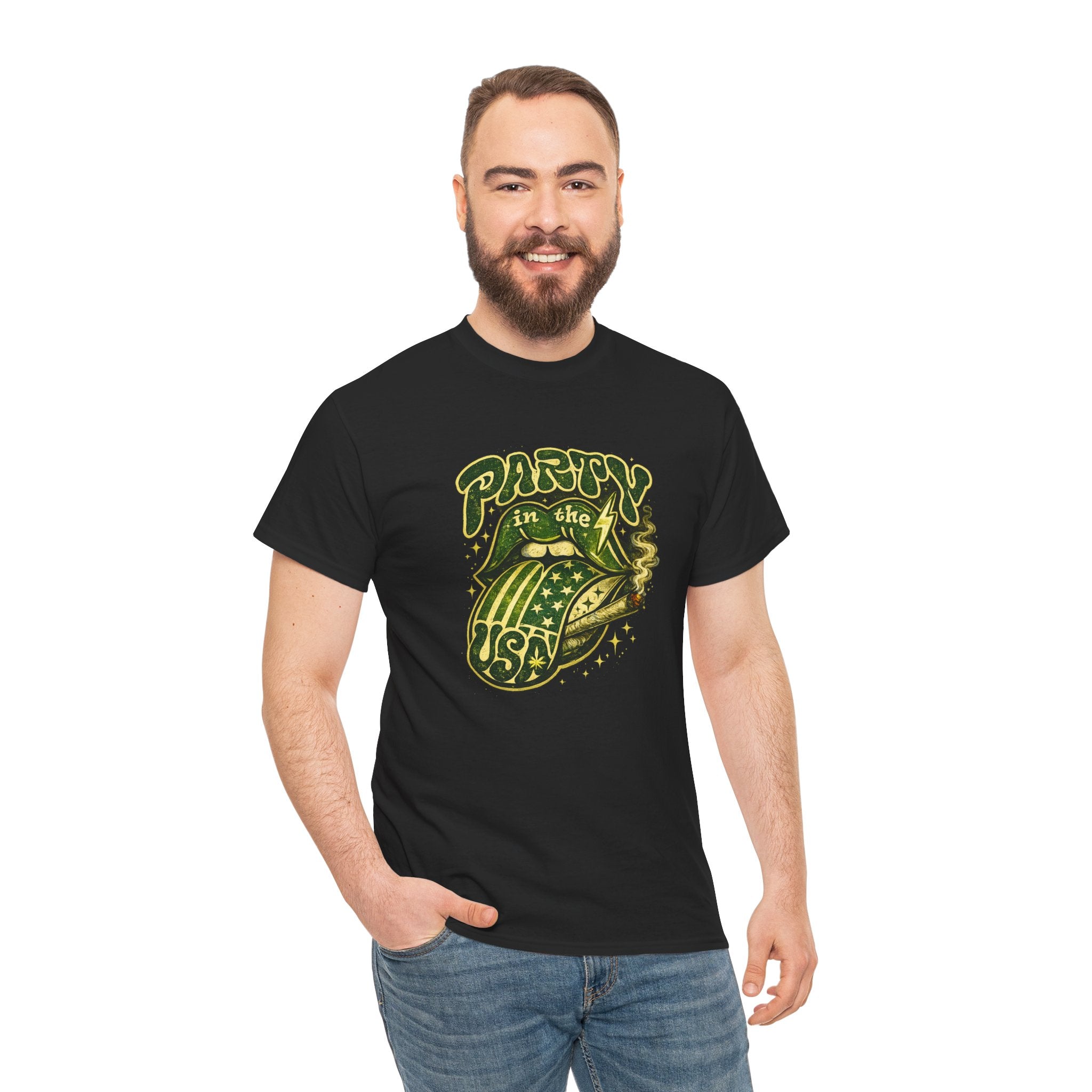 Party in the USA Graphic T-Shirt – Retro Rolling Tongue Design