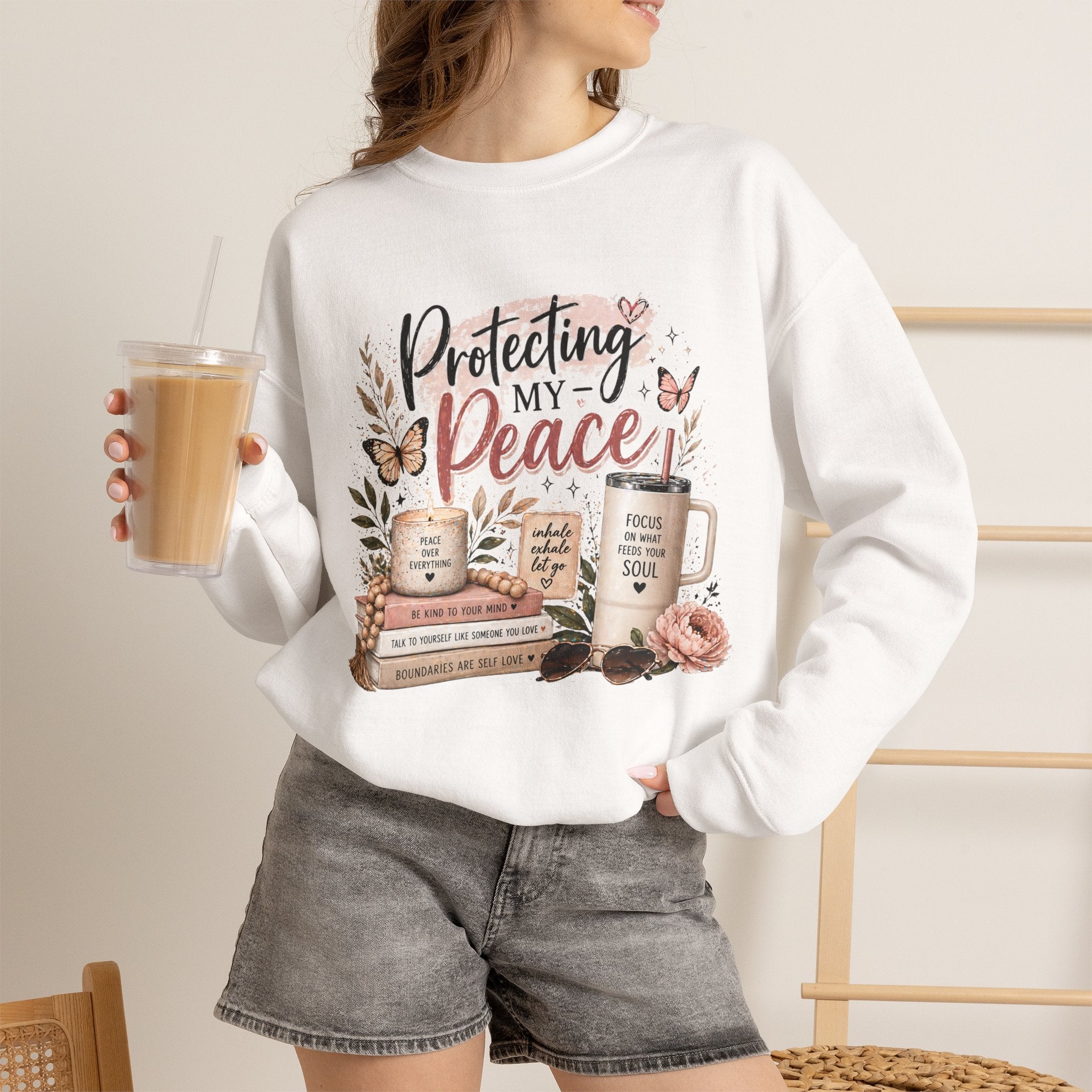 Crewneck Sweatshirt – "Protecting My Peace" Cozy Floral Graphic