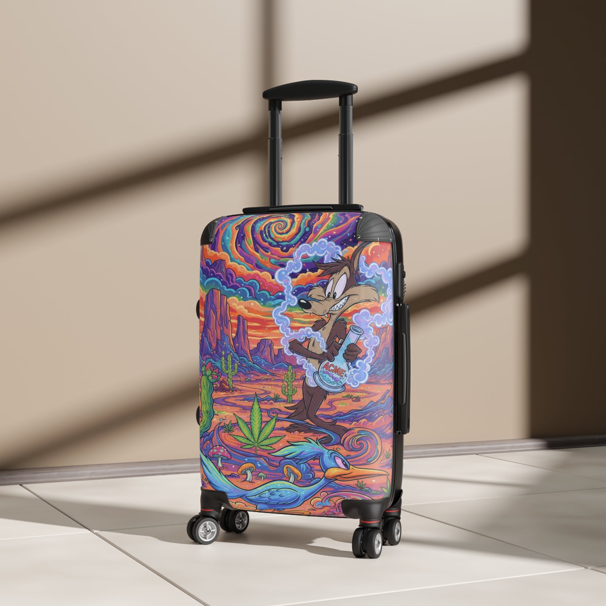 Psychedelic Desert Suitcase – Colorful Cartoon Coyote Luggage