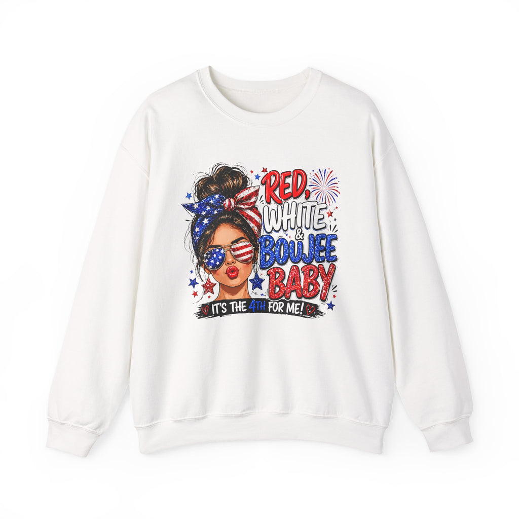 Crewneck Sweatshirt — "Red White Boujee Baby" Patriotic Women's 4th of July Graphic