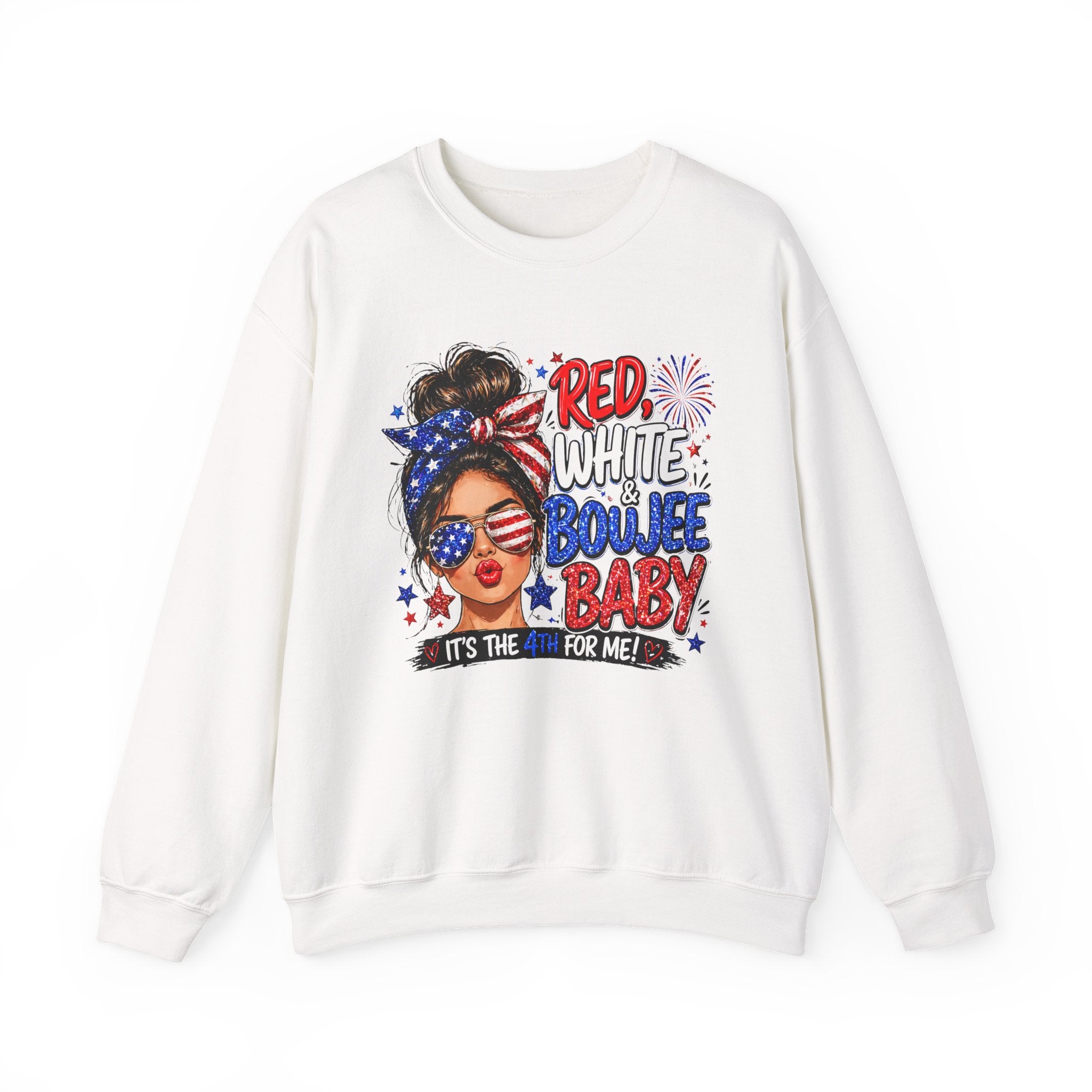 Crewneck Sweatshirt — "Red White Boujee Baby" Patriotic Women's 4th of July Graphic