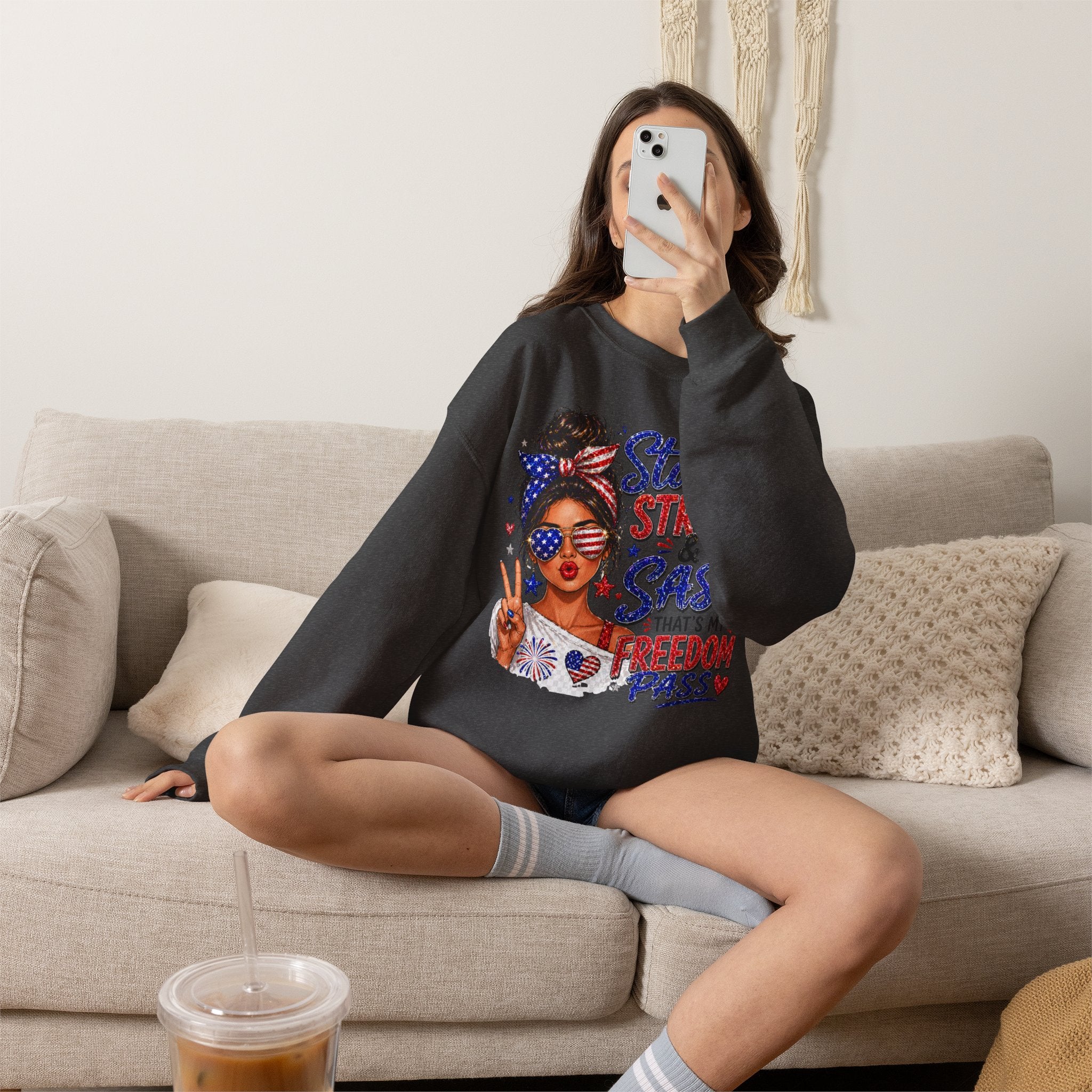 Patriotic 'Stars, Stripes & Sass' Crewneck Sweatshirt – 4th of July Freedom Pass Graphic