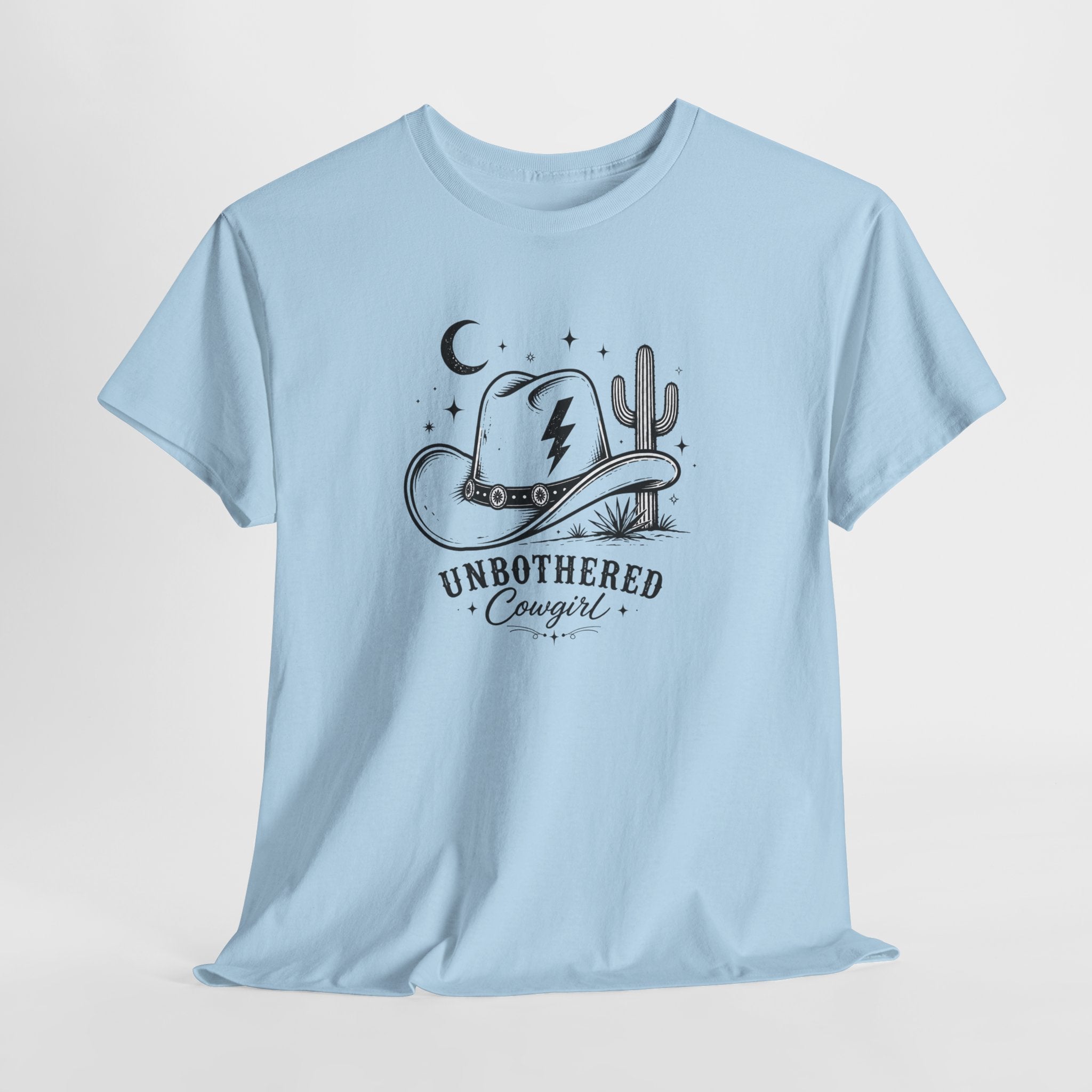 Unbothered Cowgirl Graphic Tee — Western Cowboy Hat & Cactus Design