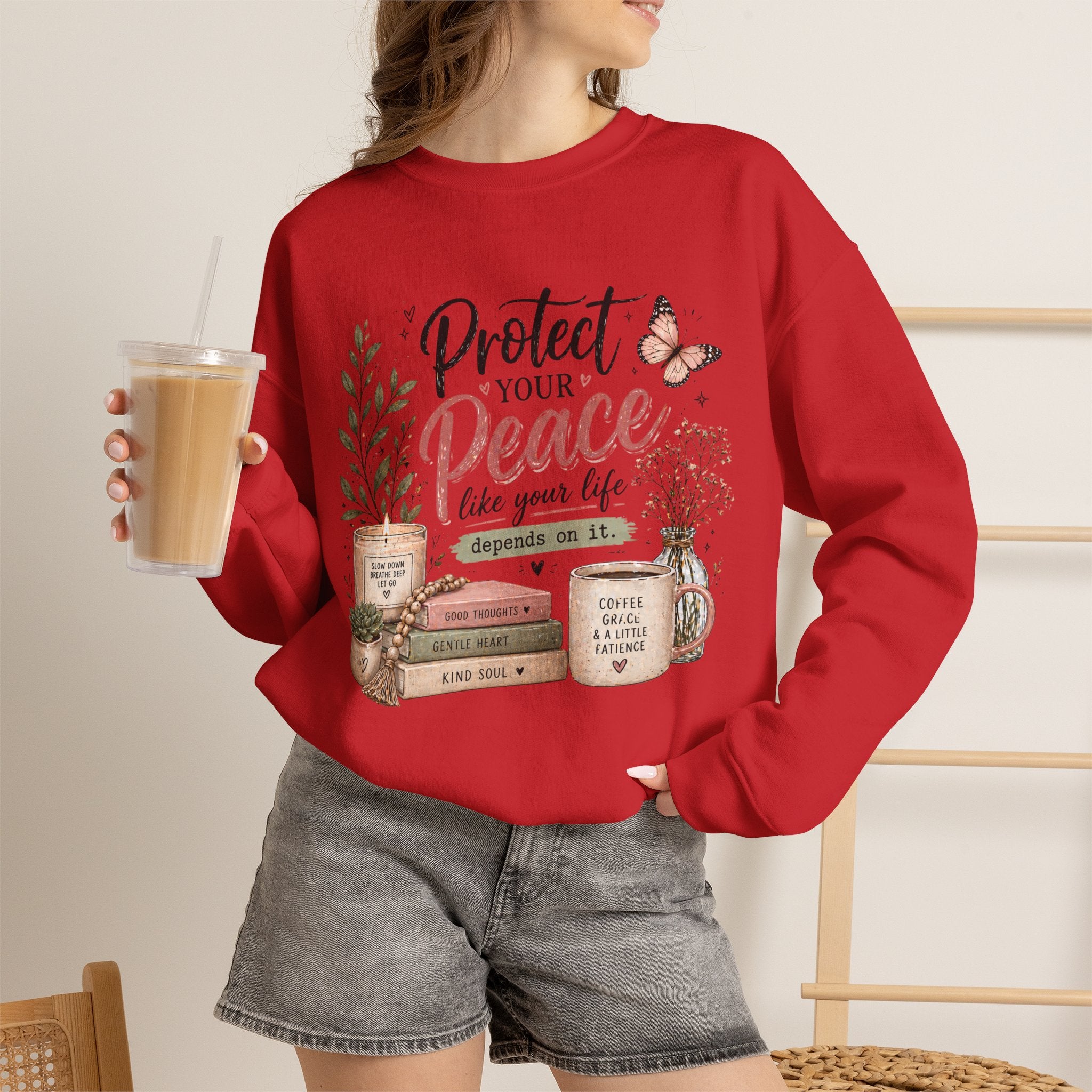 Protect Your Peace Crewneck Sweatshirt – Cozy Inspirational Quote Design